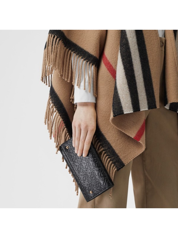 Monogram Leather Wallet with Detachable Strap in Black Women