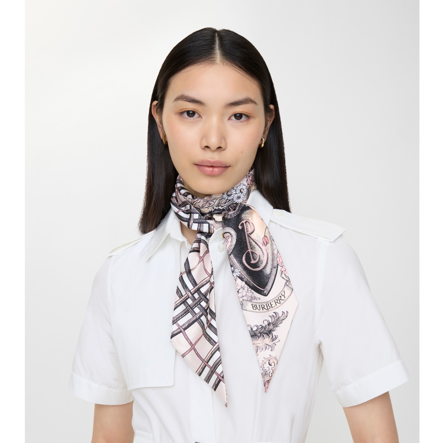 Skinny Reversible Etched Knight Silk Scarf in Quartz pink | Burberry® Official