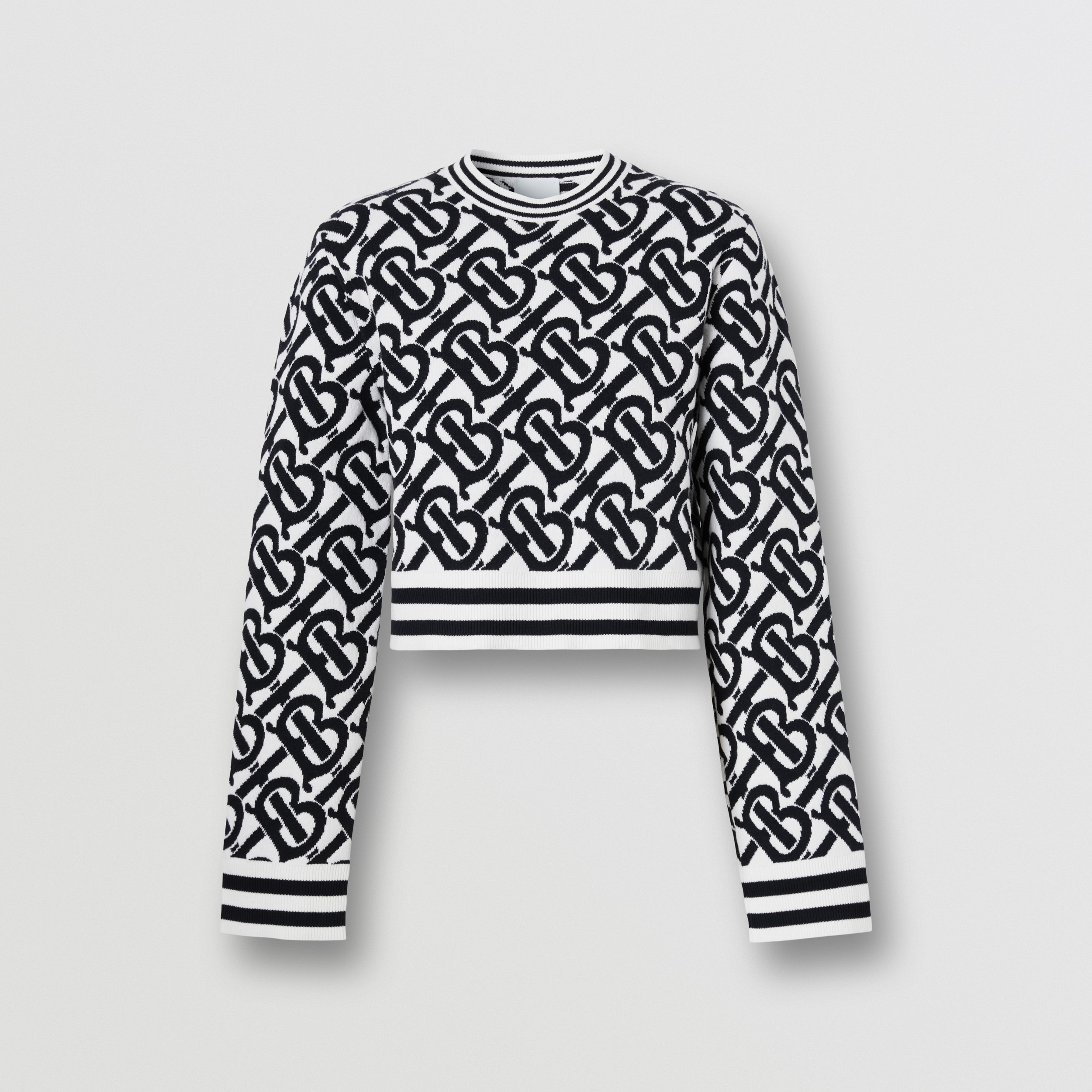 Monogram Wool Blend Jacquard Cropped Sweater in Natural White - Women | Burberry® Official - 4