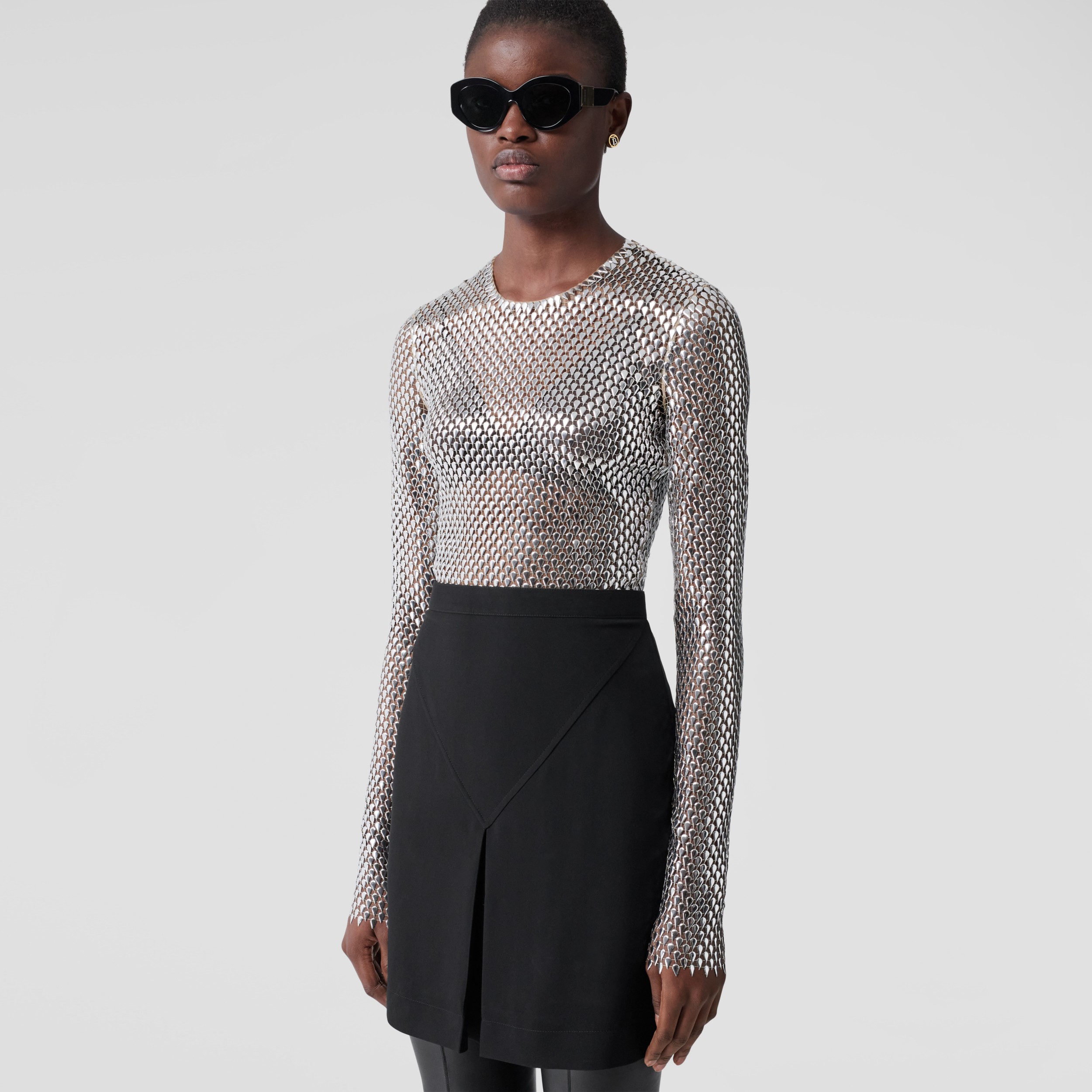 Metallic Paillette-embellished Mesh Top in Silver - Women | Burberry®  Official