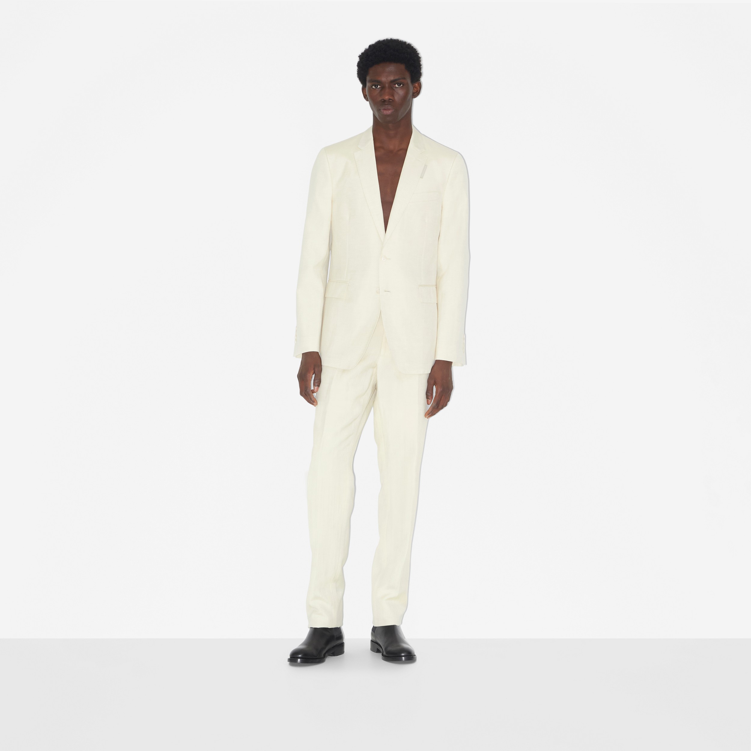 Linen Blend Slim Fit Tailored Jacket in Natural White - Men | Burberry® Official - 2