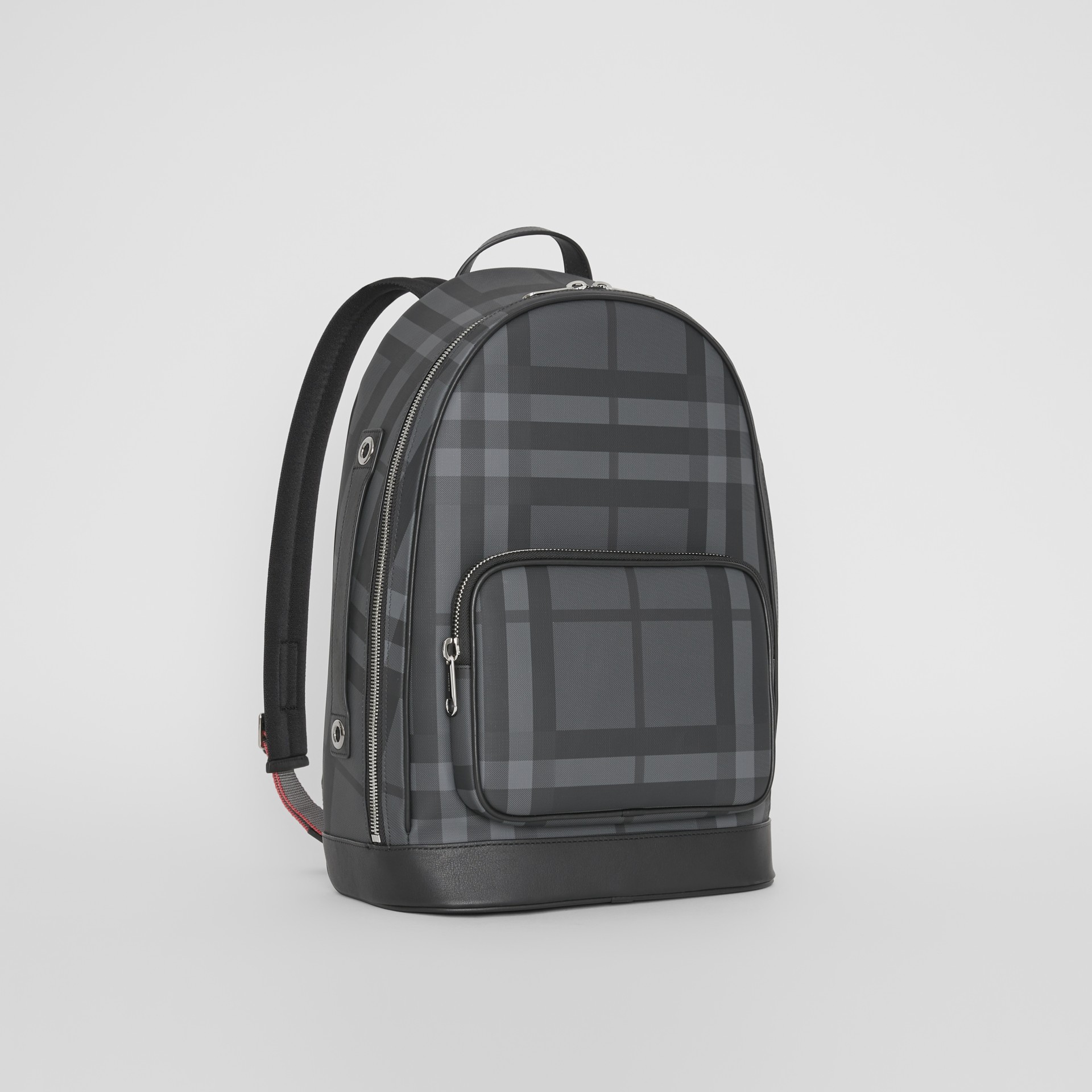 London Check and Leather Backpack in Charcoal/black Men Burberry