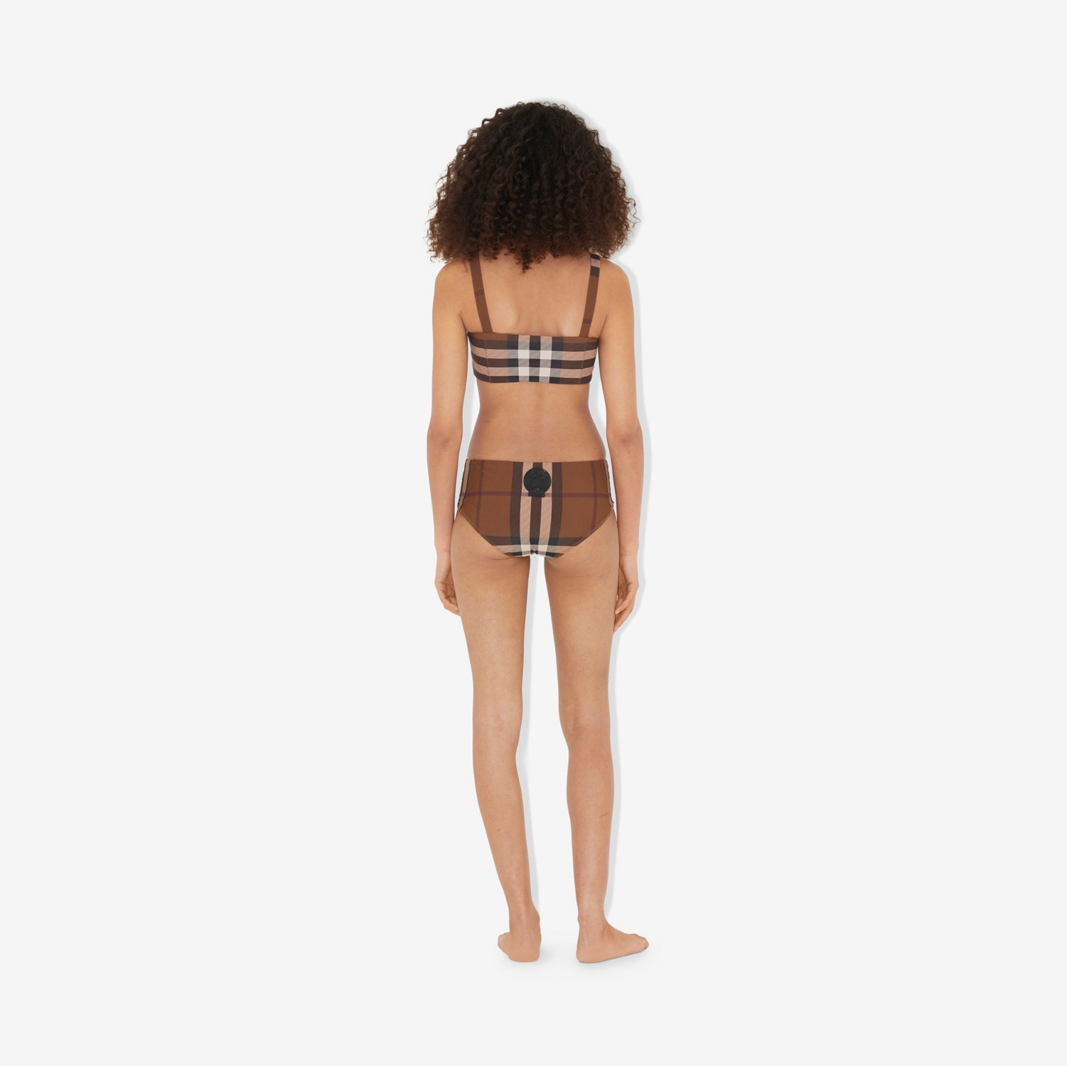 Check Stretch Nylon Square Neck Bikini in Birch Brown - Women | Burberry® Official