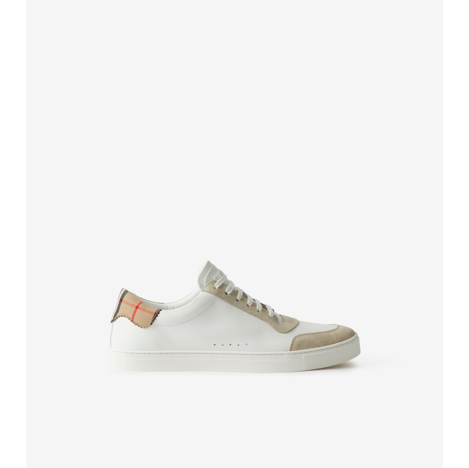 Leather Suede and Check Cotton Sneakers in Neutral white Men Burberry Official