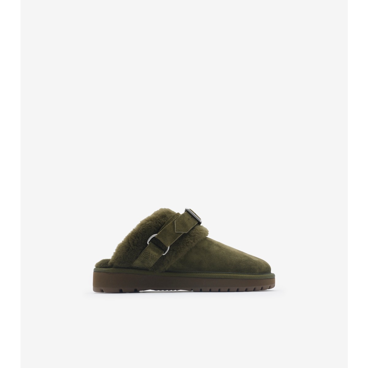 Burberry Suede And Shearling Chubby Mules In Green