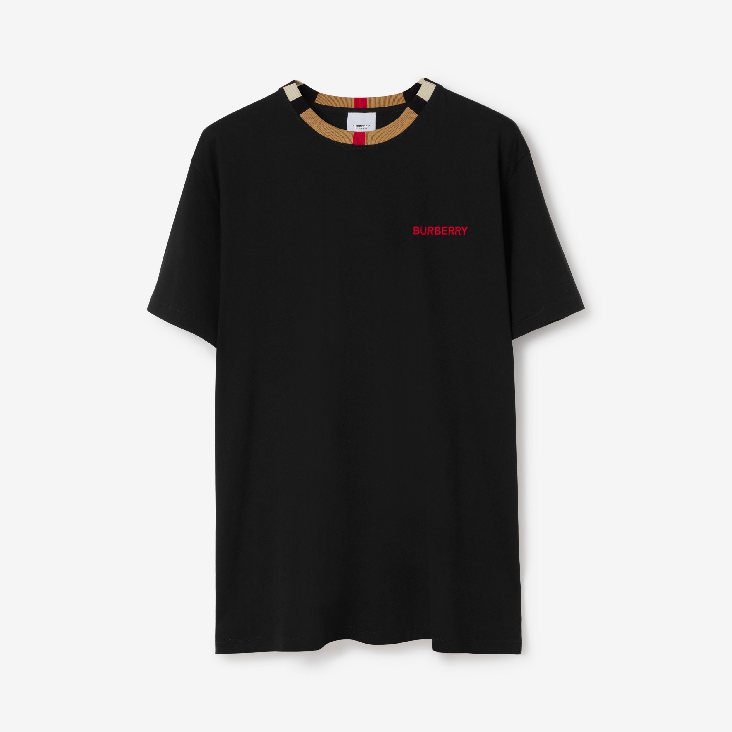 Icon Stripe Trim Cotton T-shirt in Black - Men | Burberry® Official - 1
