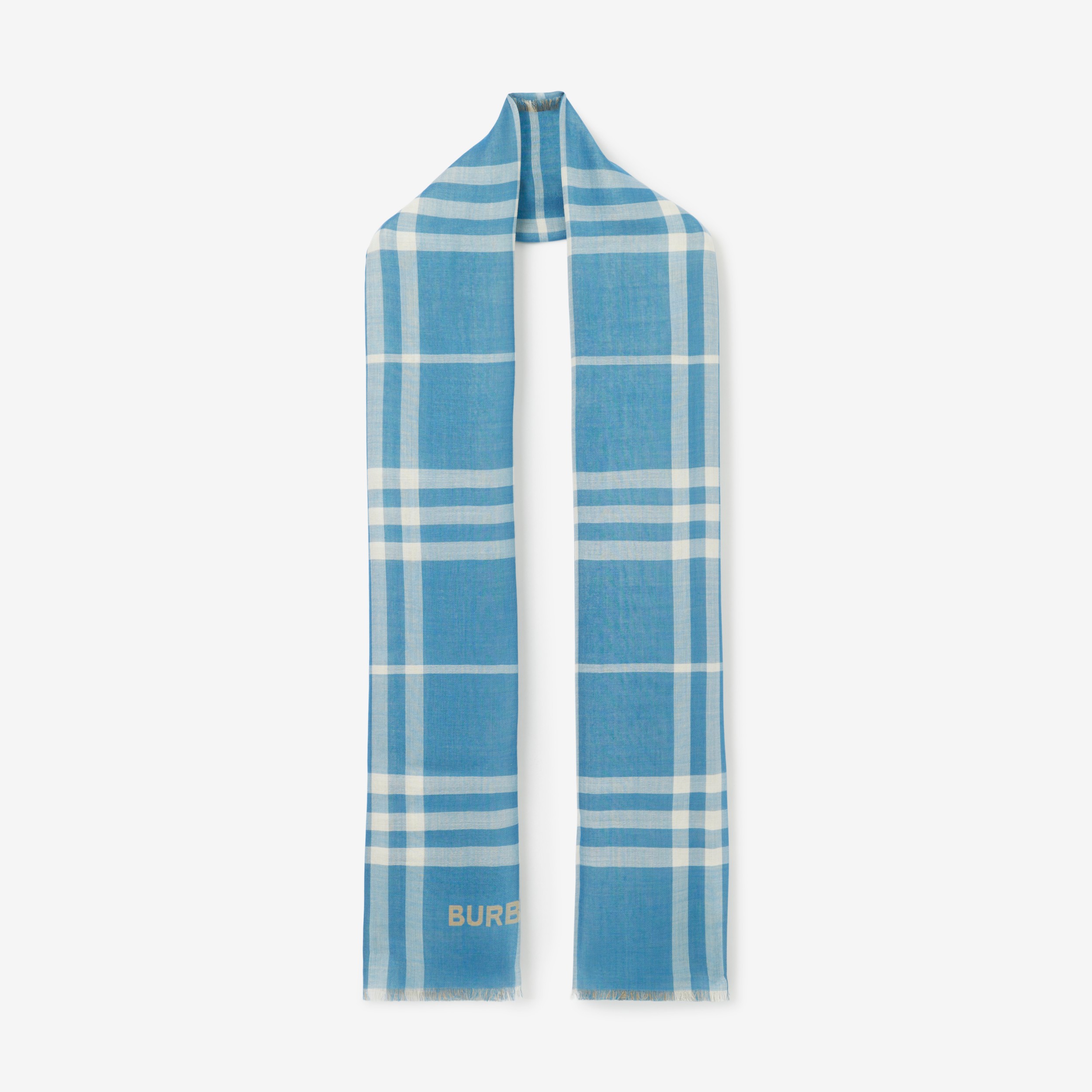 Check Lightweight Wool Silk Scarf in Vivid Blue/soft Fawn | Burberry®  Official
