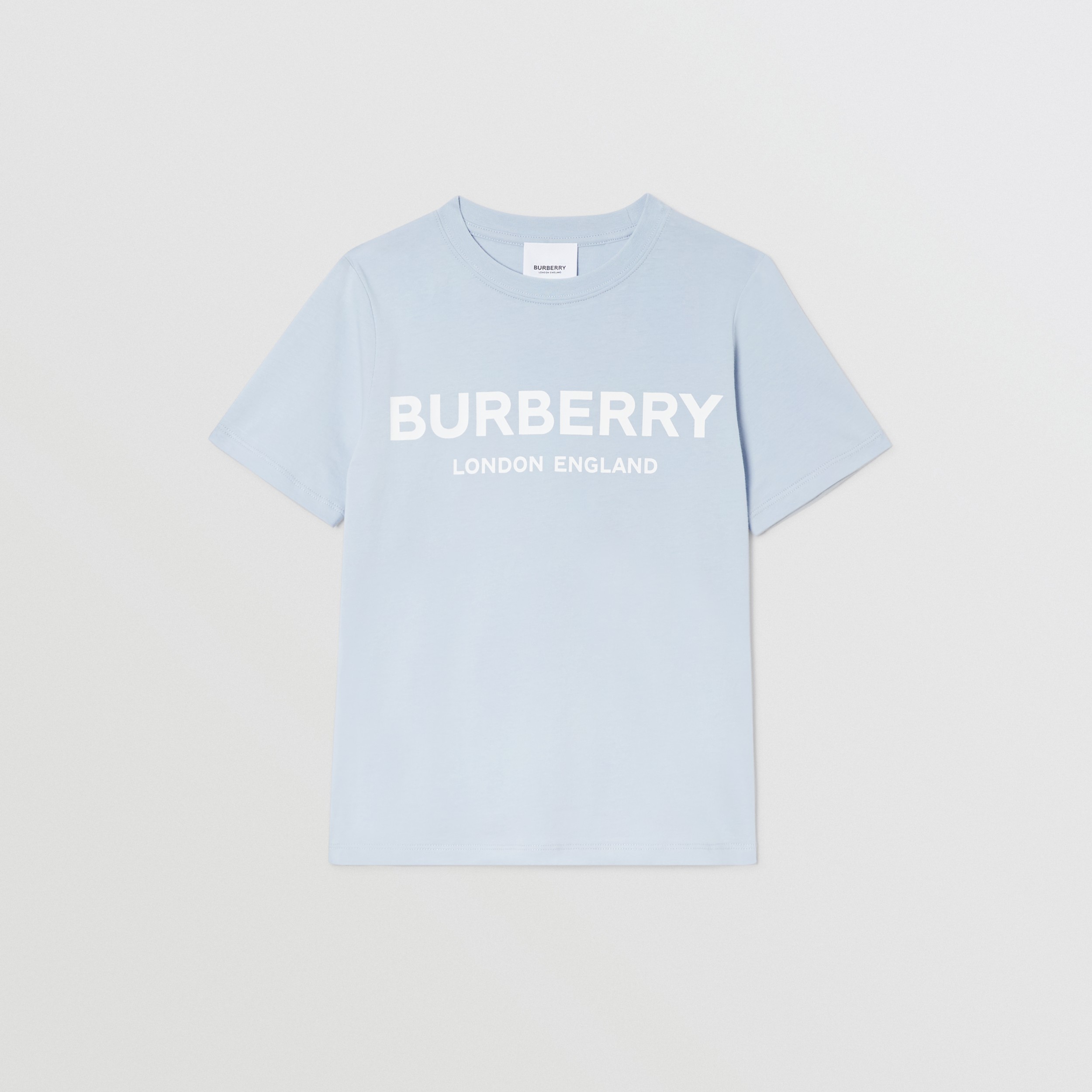 Logo Print Cotton Tshirt in Light Blue Burberry United Kingdom