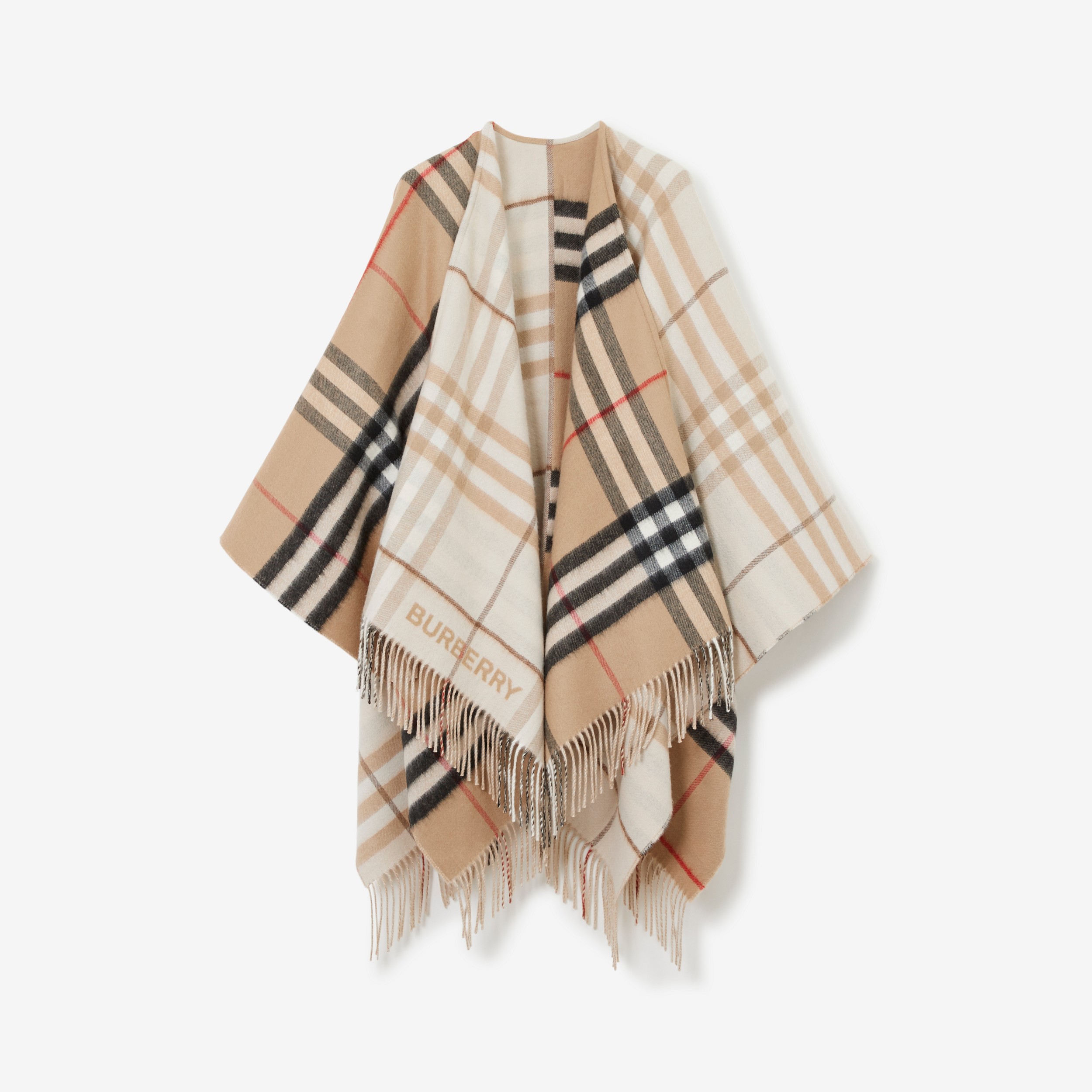Contrast Check Wool Cashmere Cape in Archive Beige/soft Fawn | Burberry® Official - 1