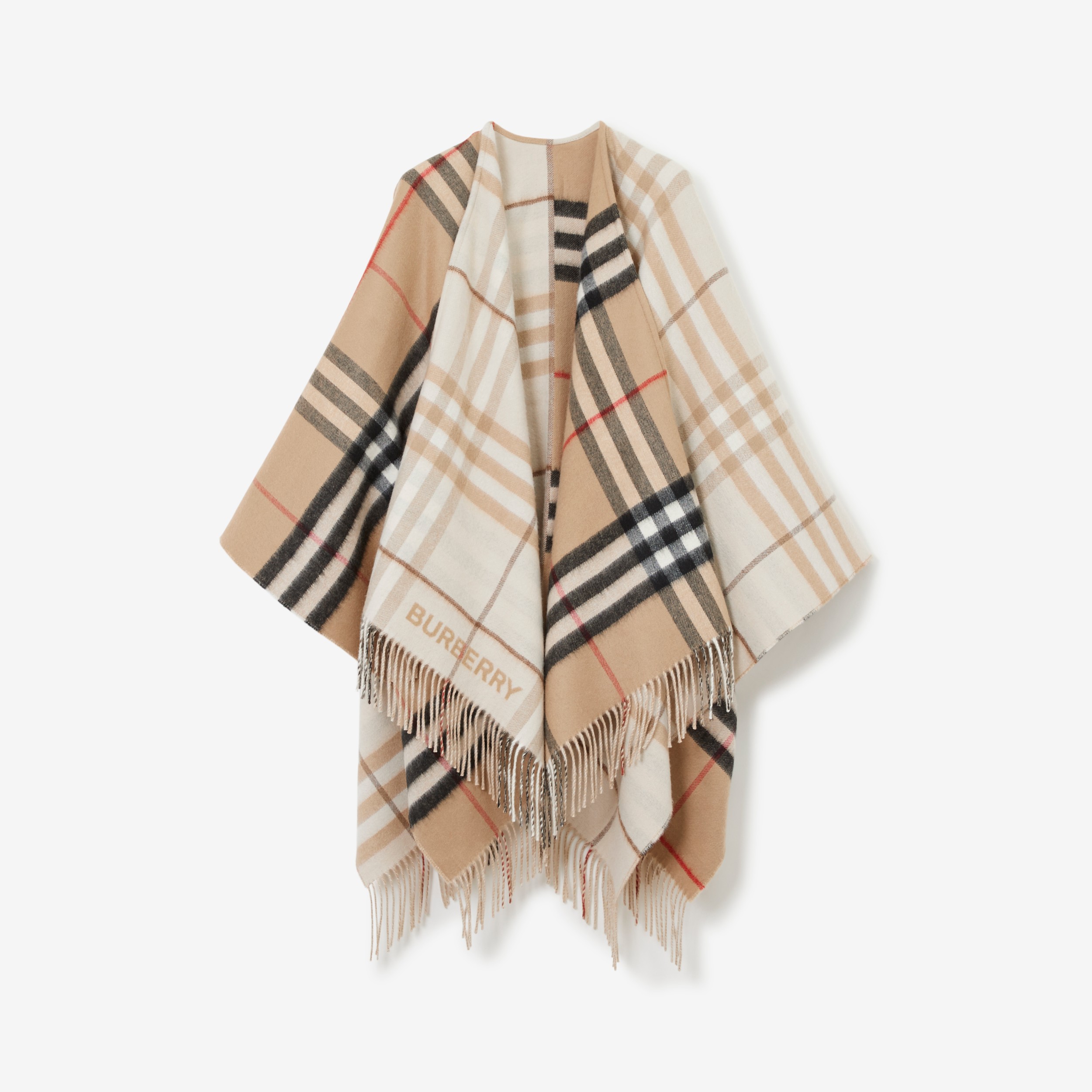 Contrast Check Wool Cashmere Cape in Archive Beige/soft Fawn - Women |  Burberry® Official