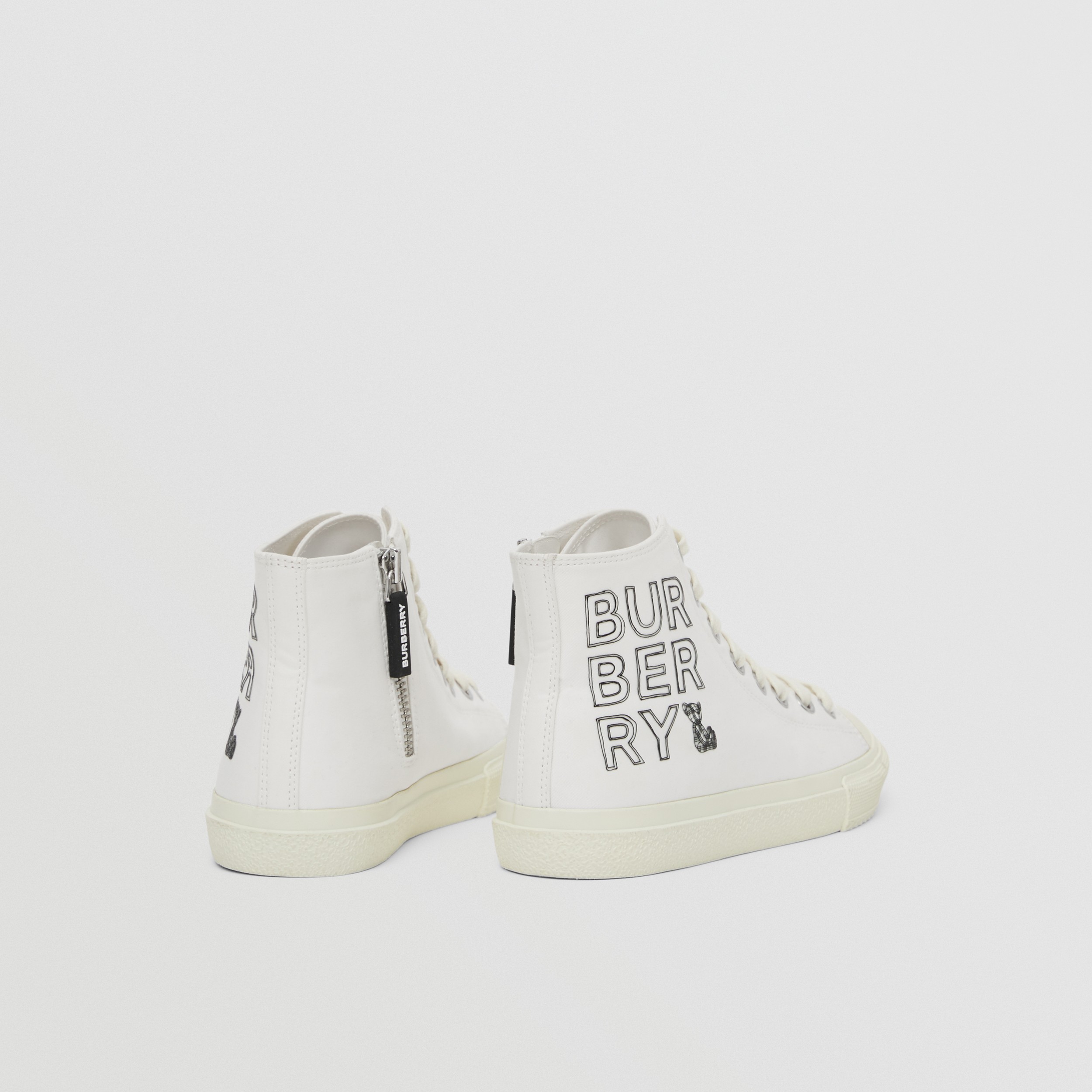Logo Print Cotton Gabardine High-top Sneakers in Neutral White | Burberry® Official - 3