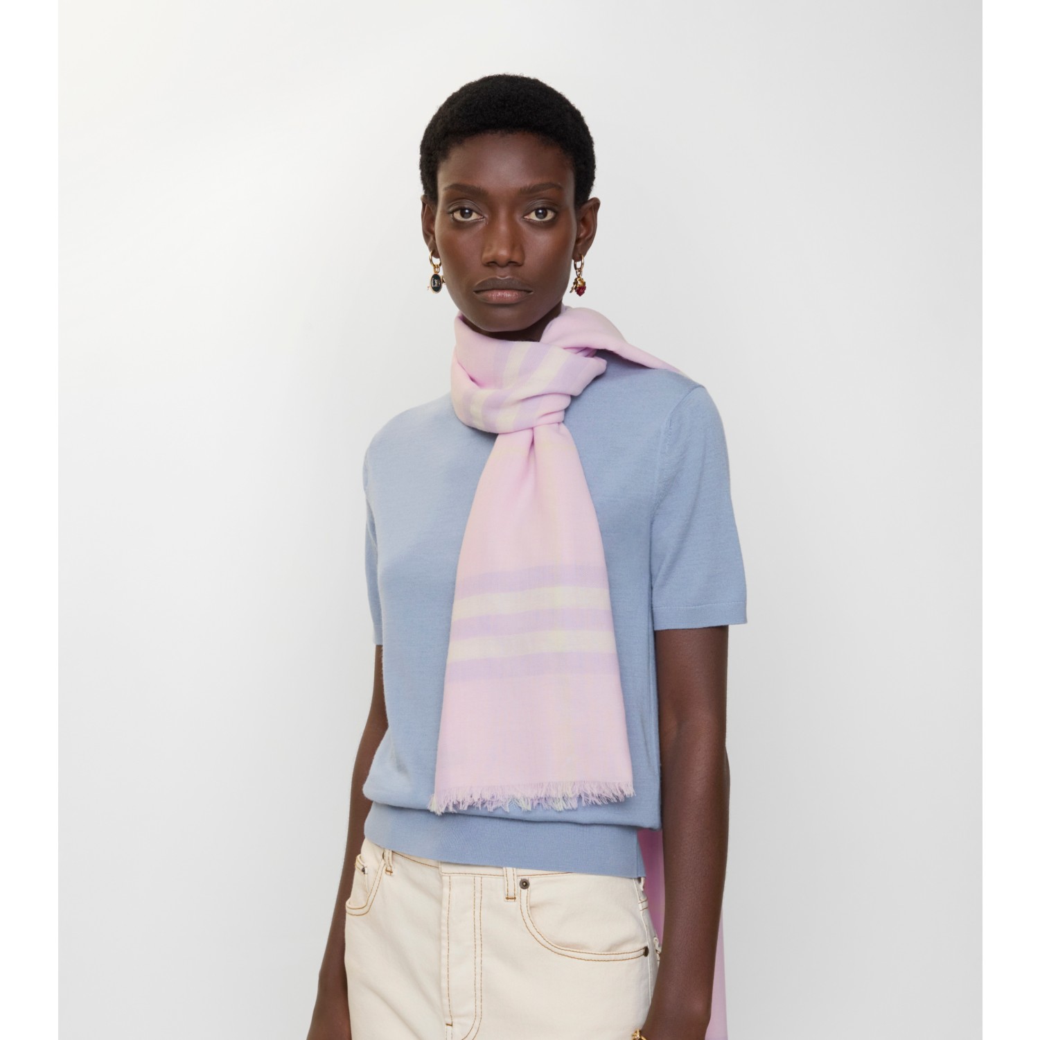 Wide Check Wool Scarf