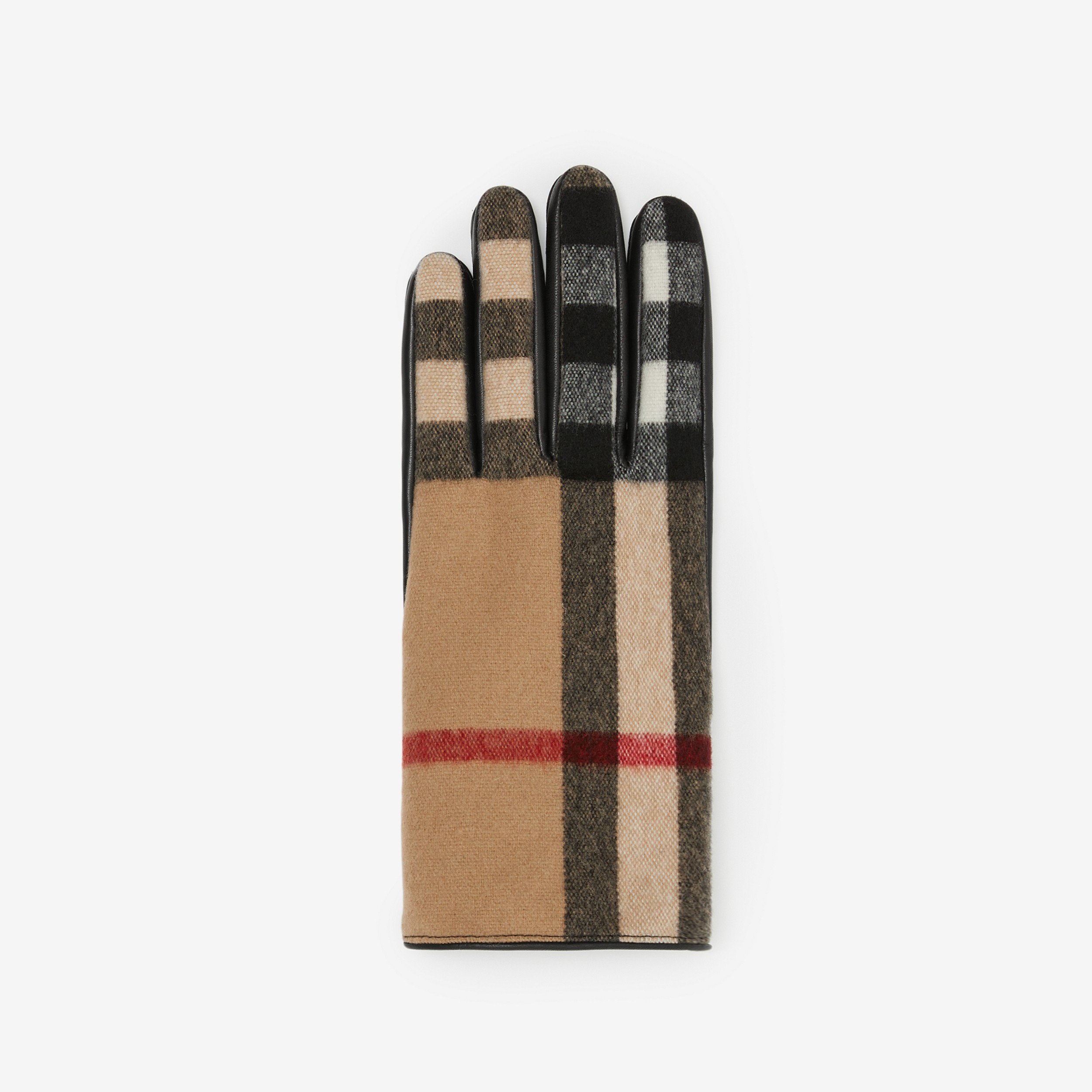 Exaggerated Check Wool and Leather Gloves in Archive Beige - Men | Burberry® Official - 3