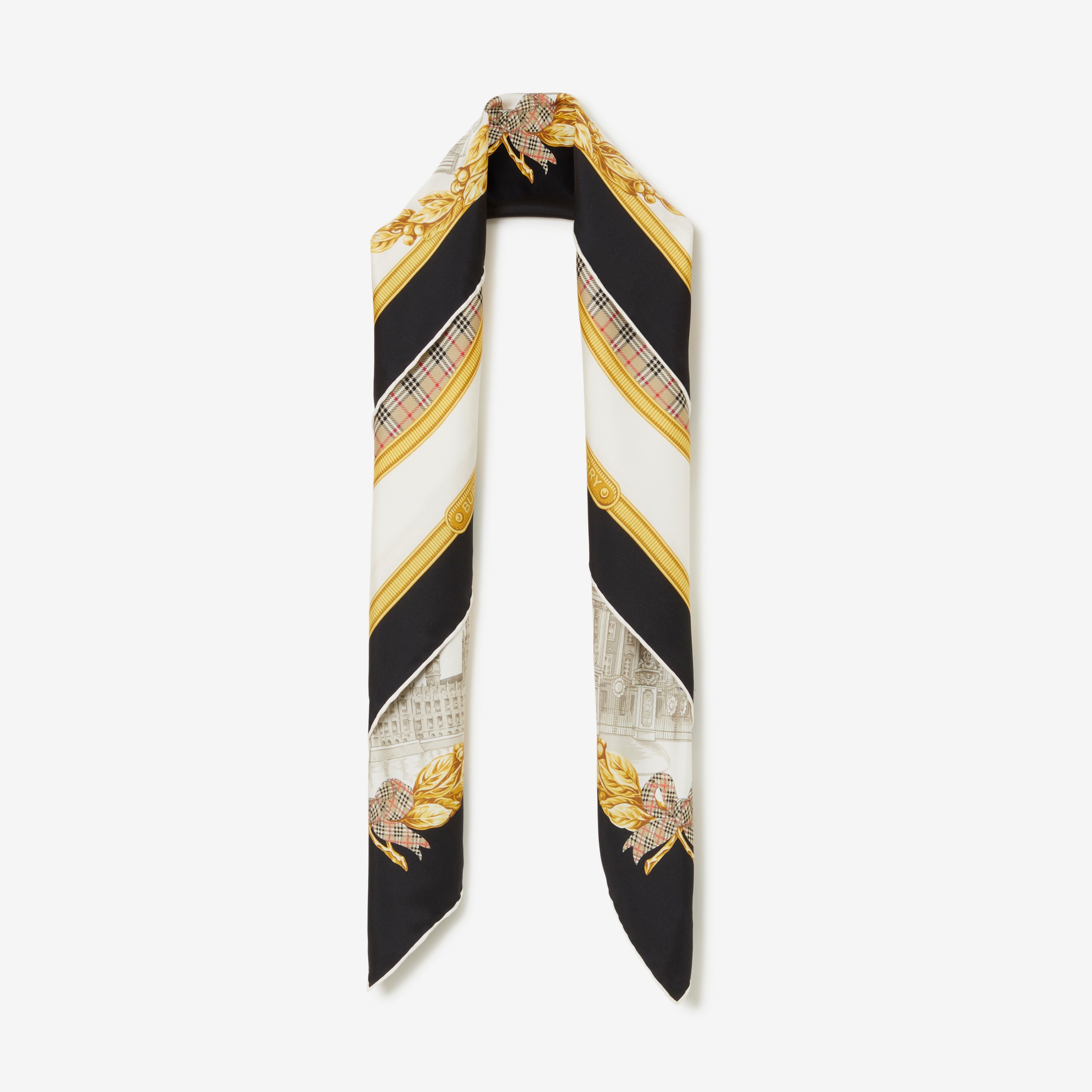 Pañuelo cuadrado en seda con motivos de monumentos (Negro) | Burberry® oficial - 1