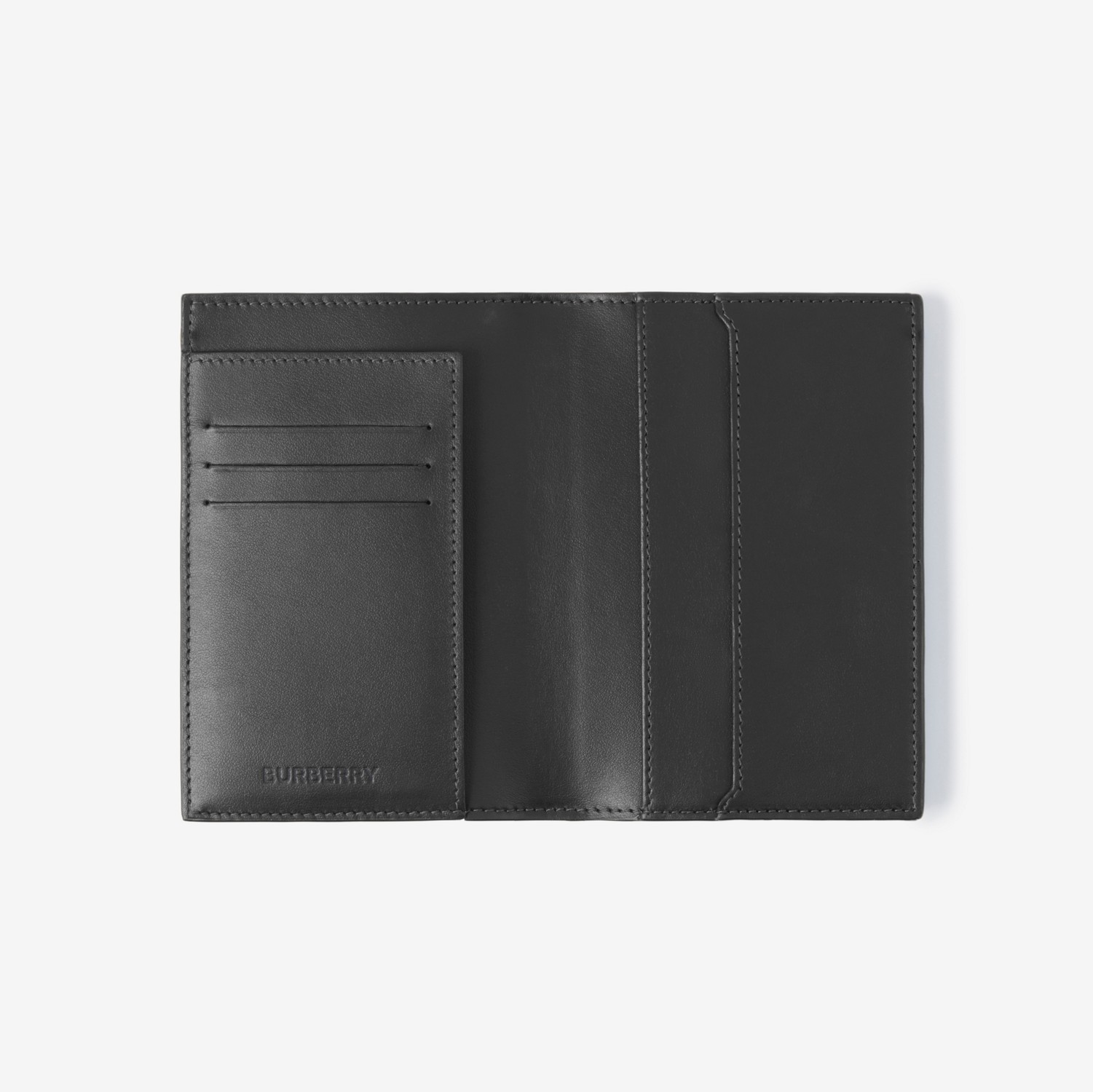 Check and Leather Passport Holder in Charcoal | Burberry® Official
