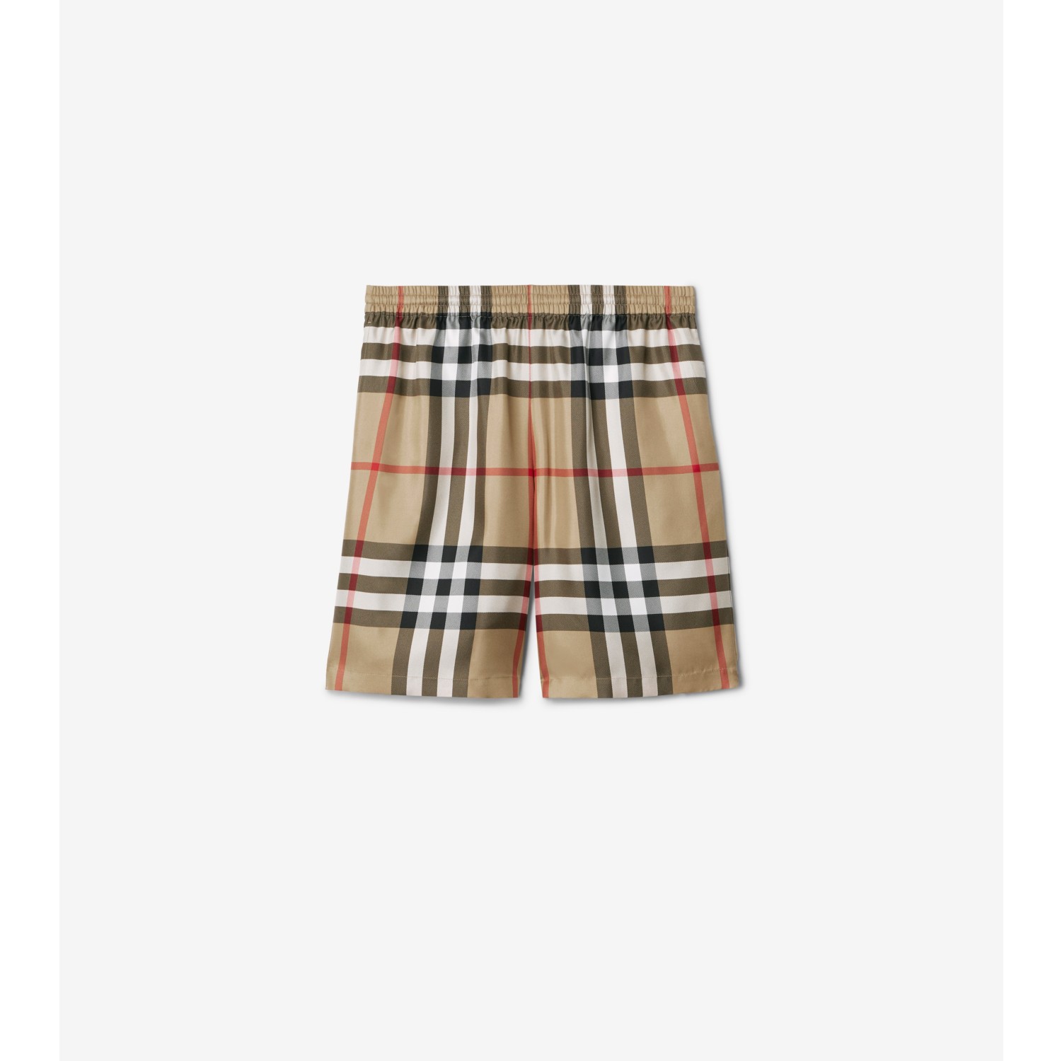 Check Silk Shorts in Archive beige Men Burberry Official