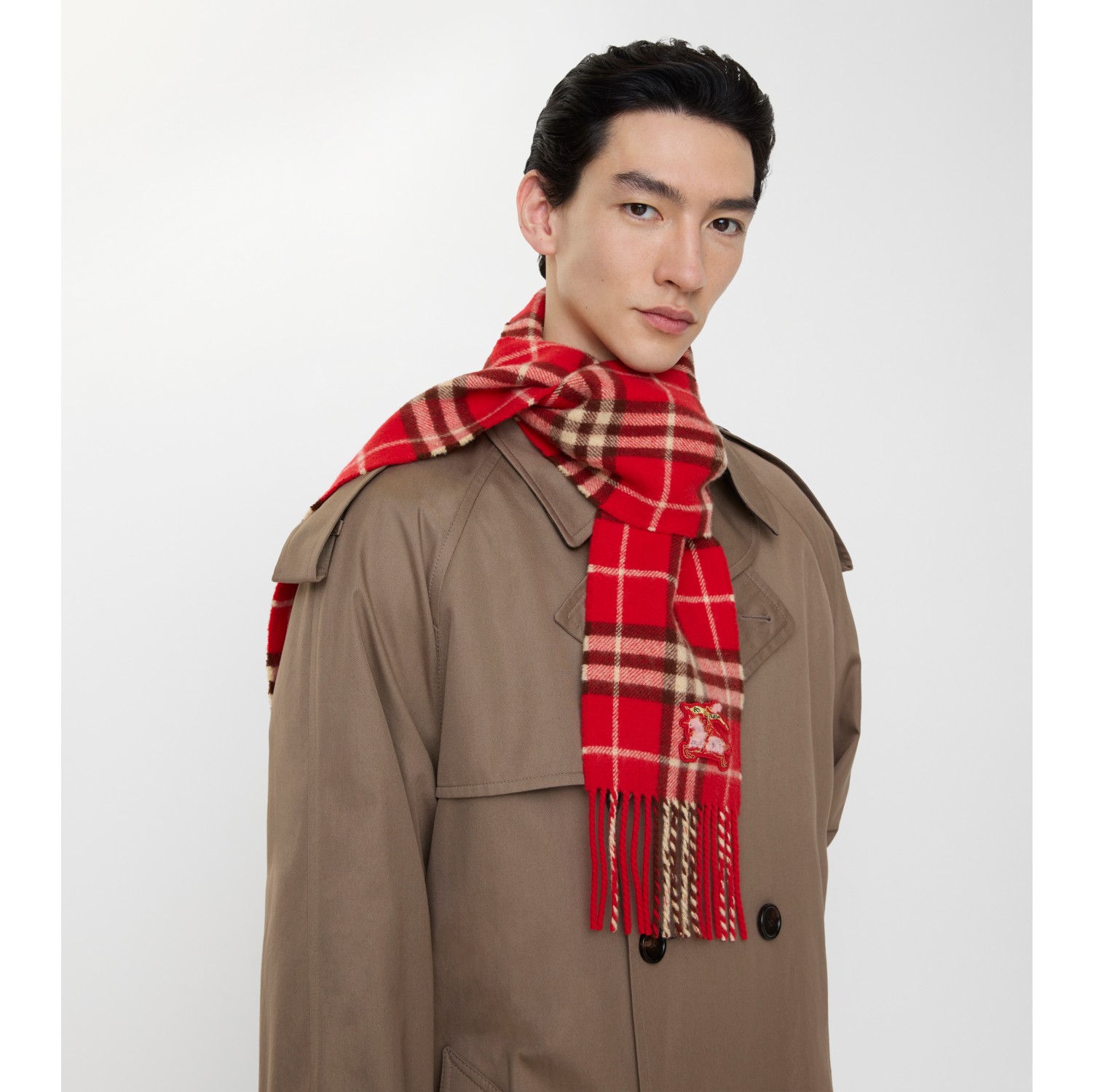 ナロー チェック カシミアスカーフ (クレヨンレッド) | Burberry®公式