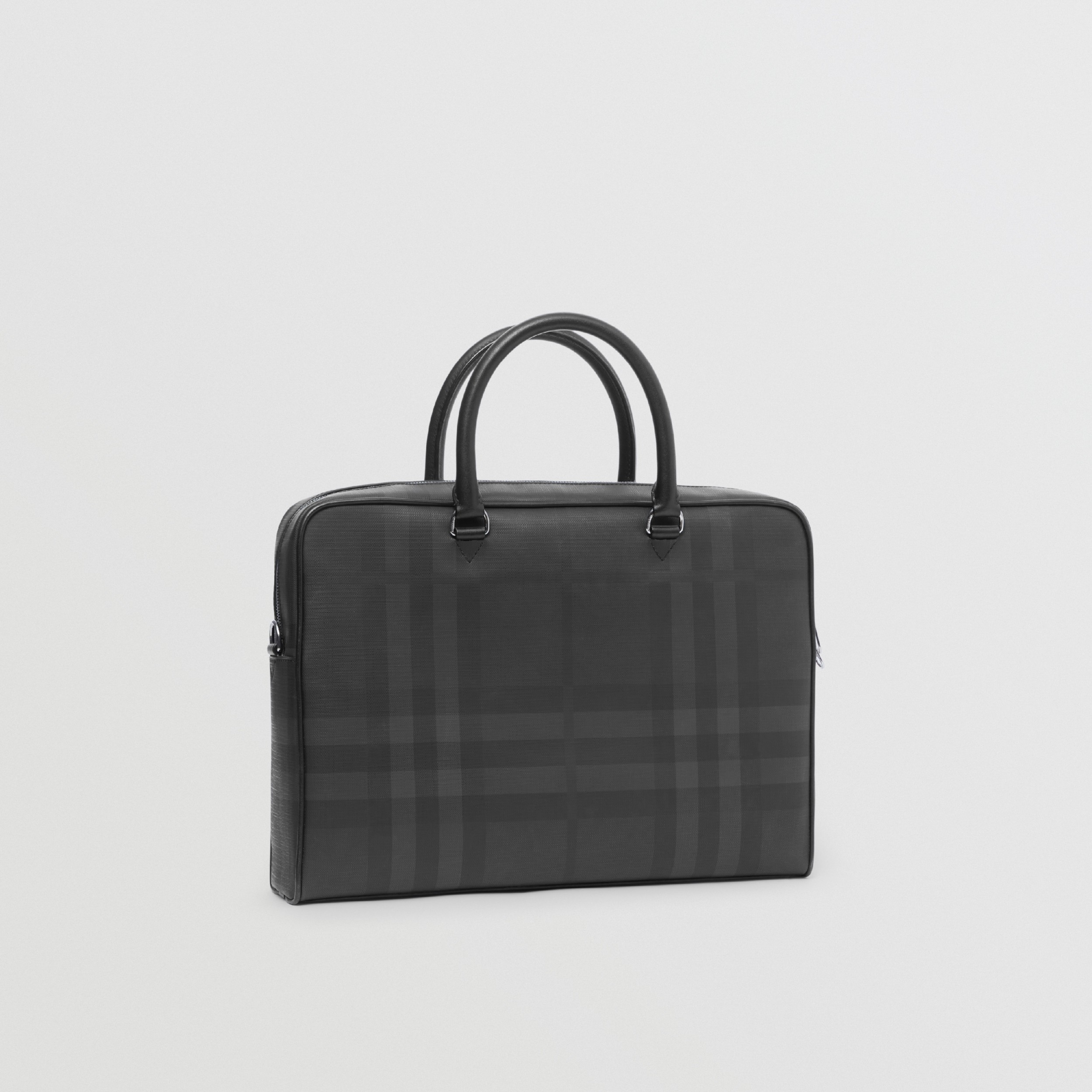 London Check and Leather Briefcase in Dark Charcoal Men Burberry
