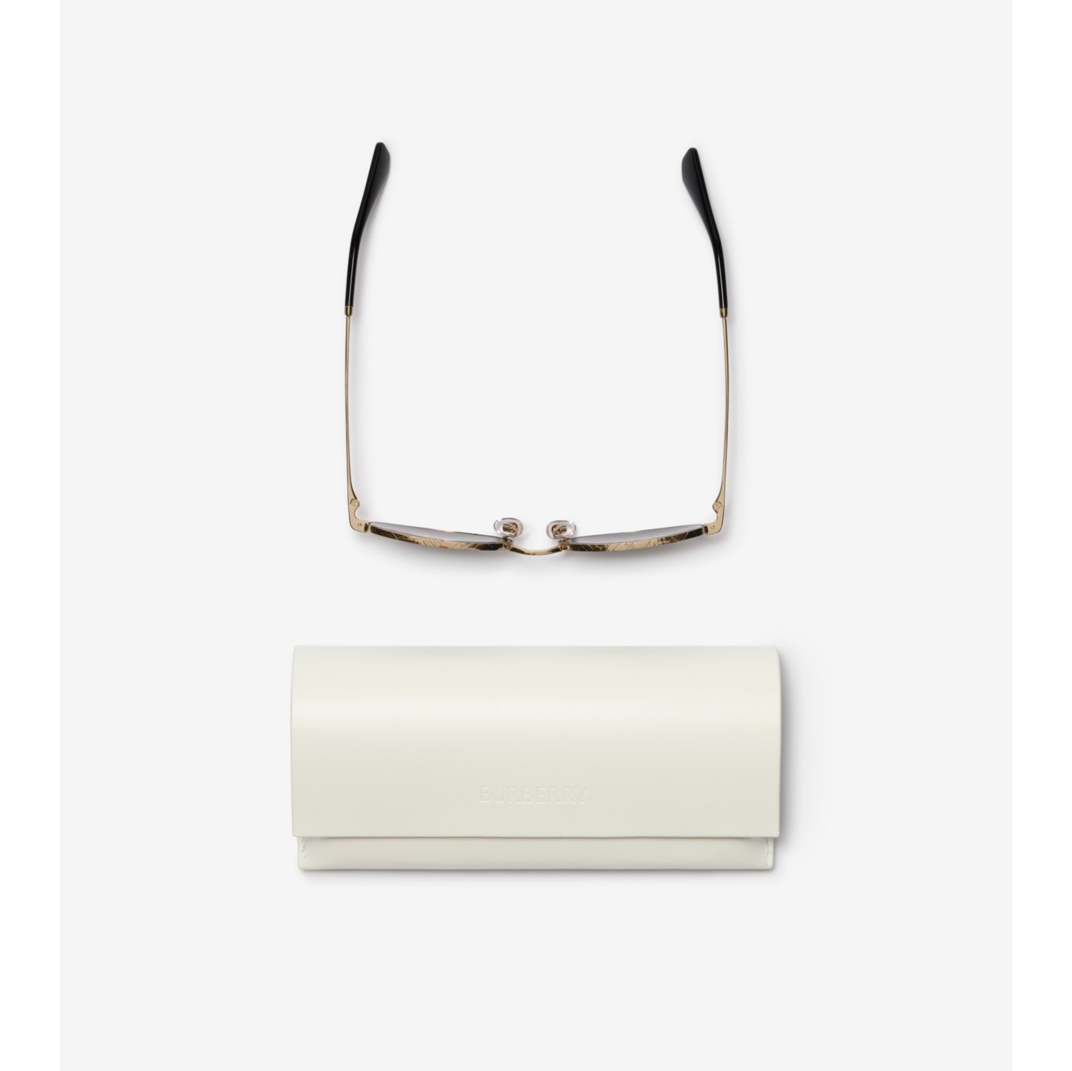 Metal Check Oval Sunglasses in Light gold - Women | Burberry 