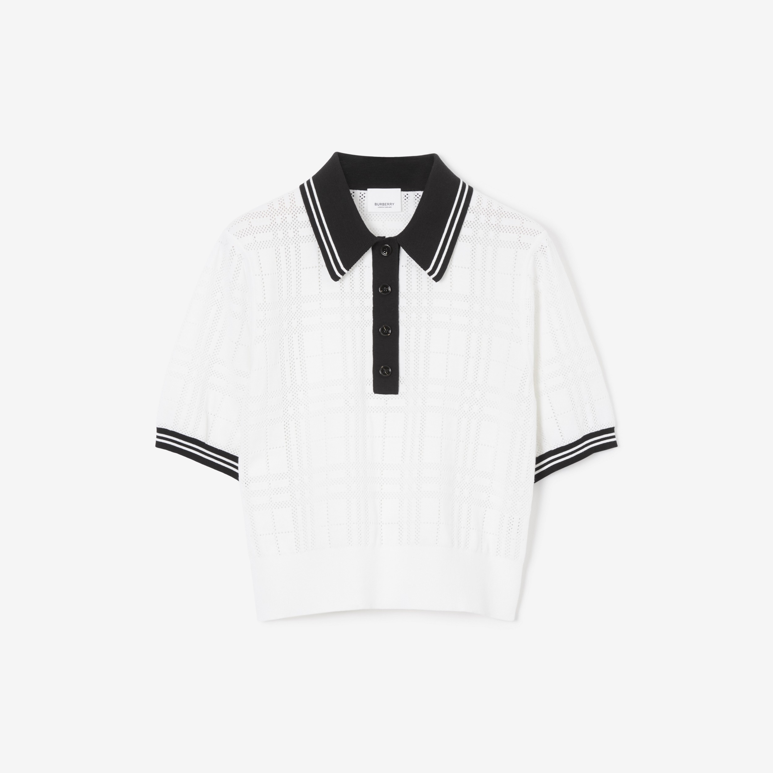Check Technical Cotton Polo Shirt in White - Women | Burberry® Official - 1