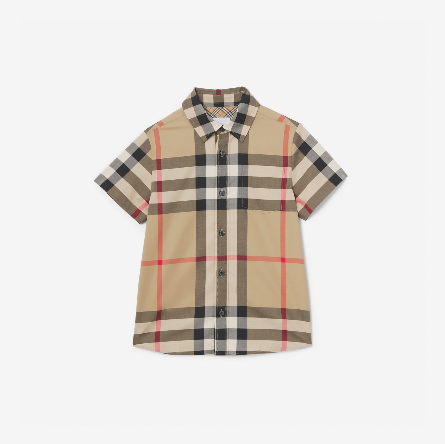 Camisa xadrez de algodão stretch com mangas curtas (Bege Clássico) | Burberry® oficial