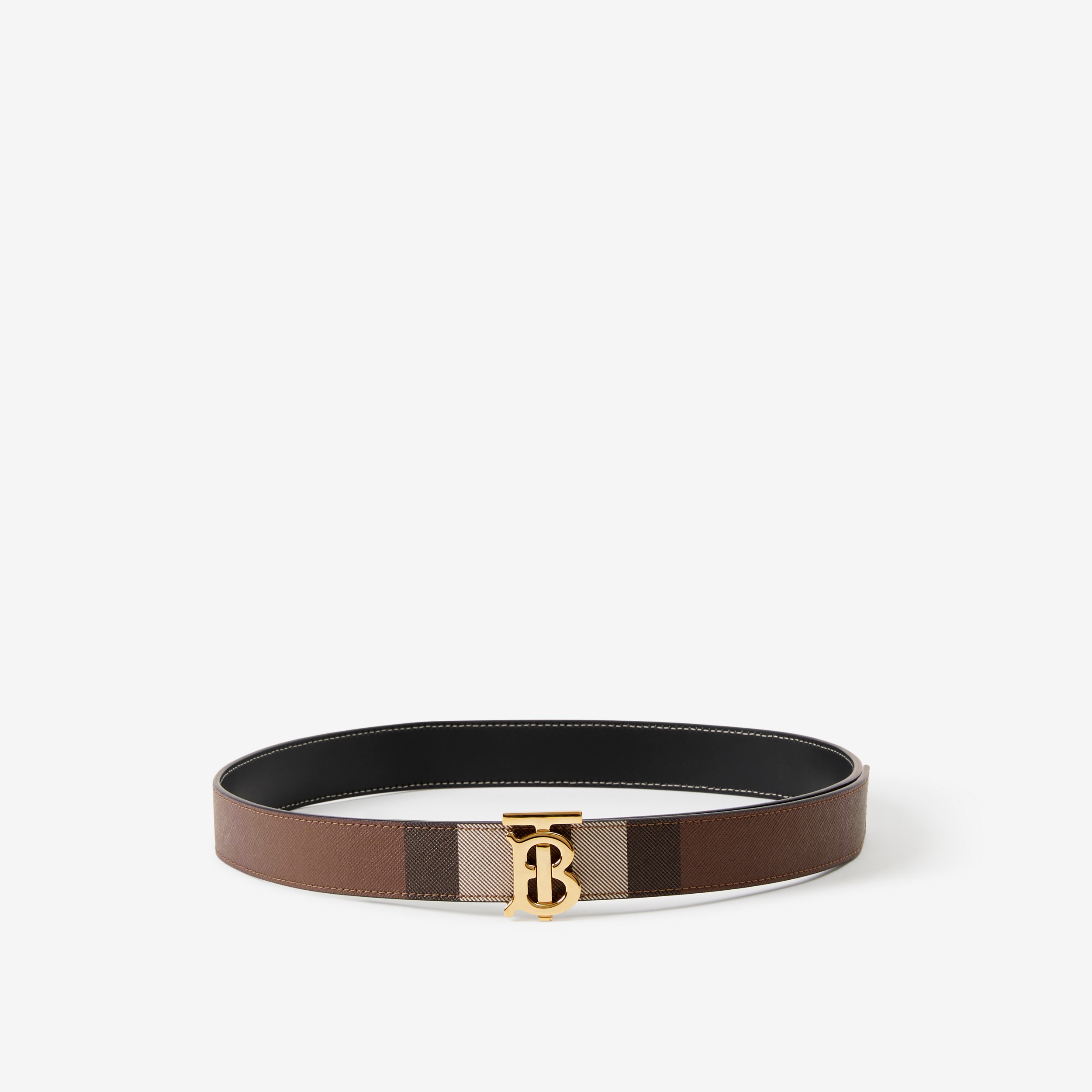 Check and Leather Reversible TB Belt in Dark Birch Brown - Women | Burberry® Official - 1