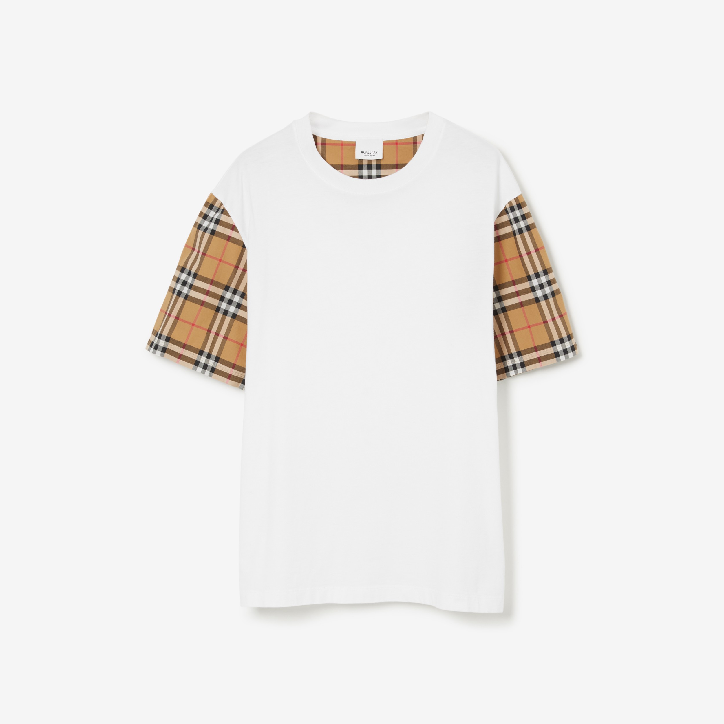 Vintage Check Sleeve Cotton Oversized T-shirt in White - Burberry