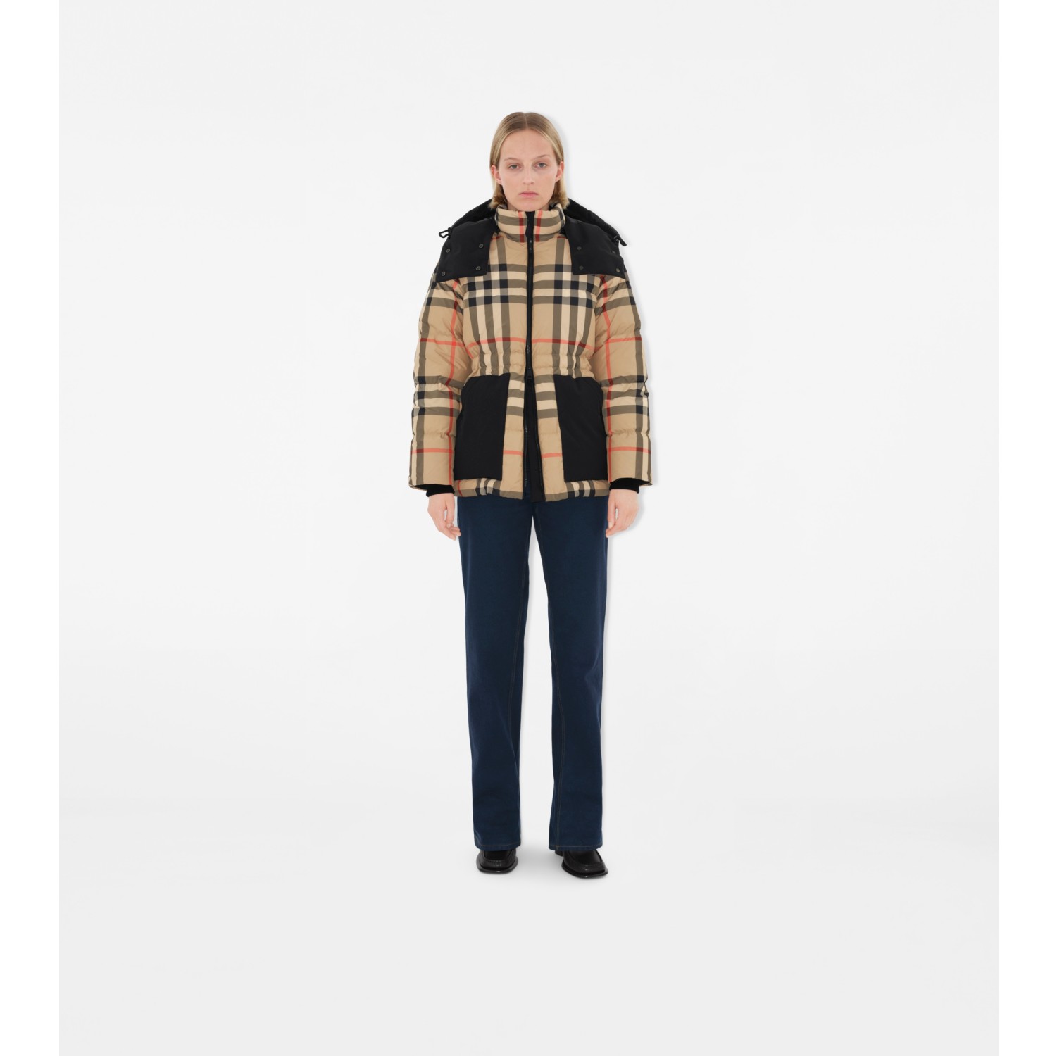 Check Puffer Jacket in Archive beige Women Burberry Official