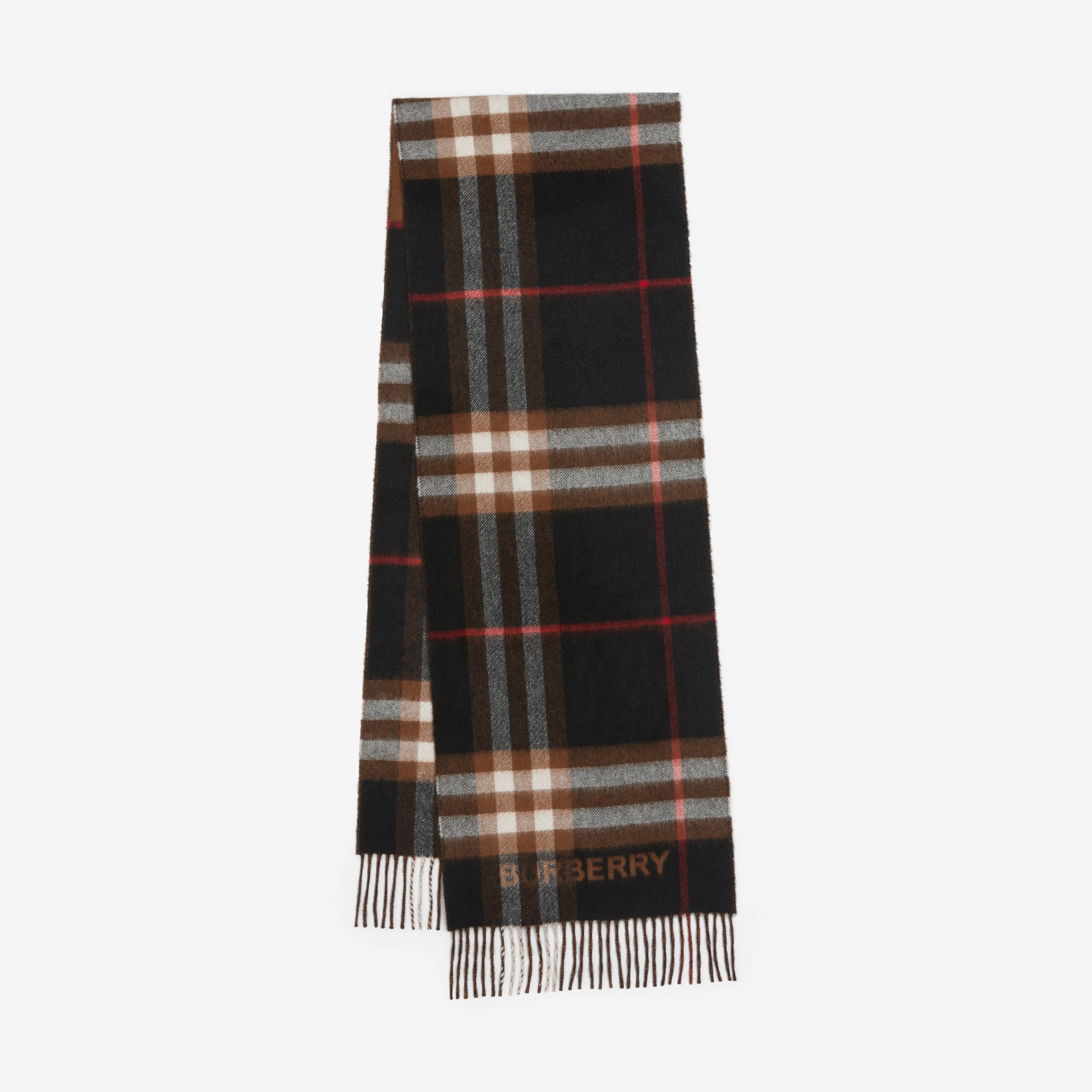 对比感格纹羊绒围巾 (深桦木棕 / 黑色) | Burberry® 博柏利官网 - 1