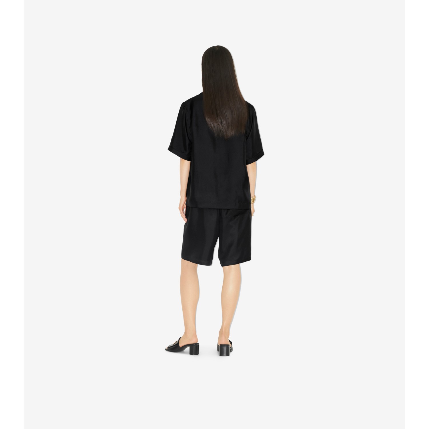心形马术骑士徽标丝质睡衣式衬衫 (黑色) - 女士 | Burberry® 博柏利官网