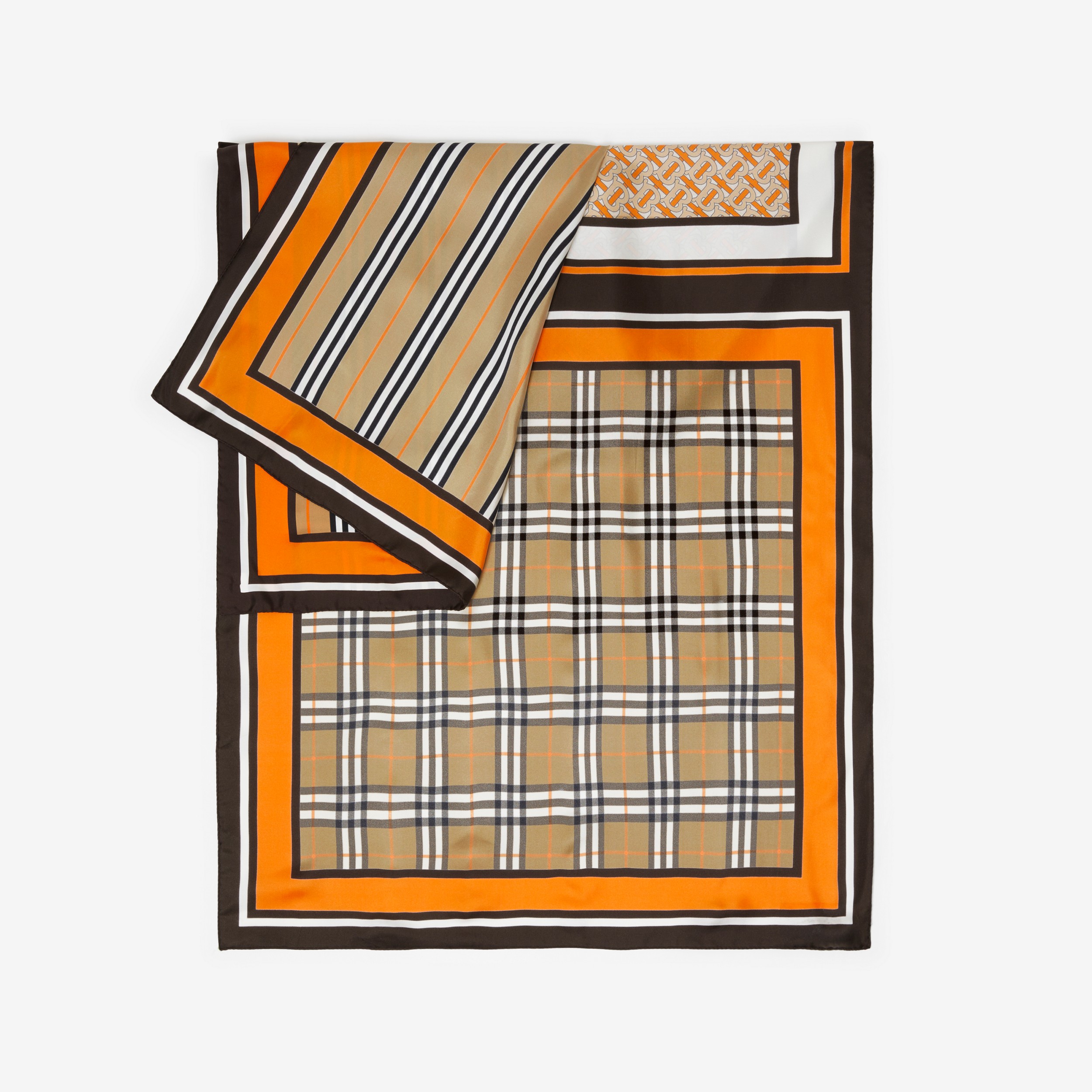 Pañuelo en seda con estampado de monogramas (Naranja Intenso) | Burberry® oficial - 3