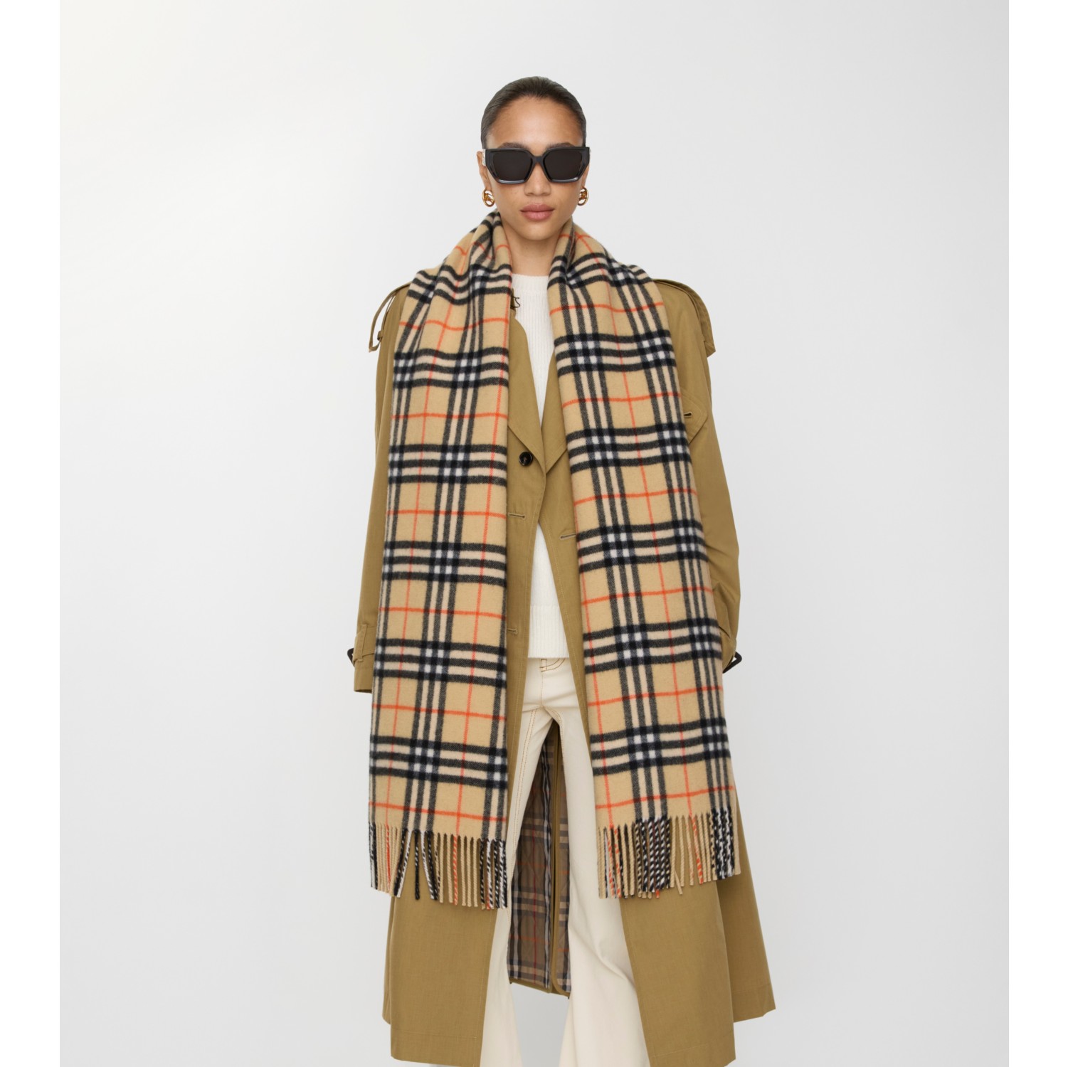 Check Cashmere Scarf in Sand | Burberry® Official