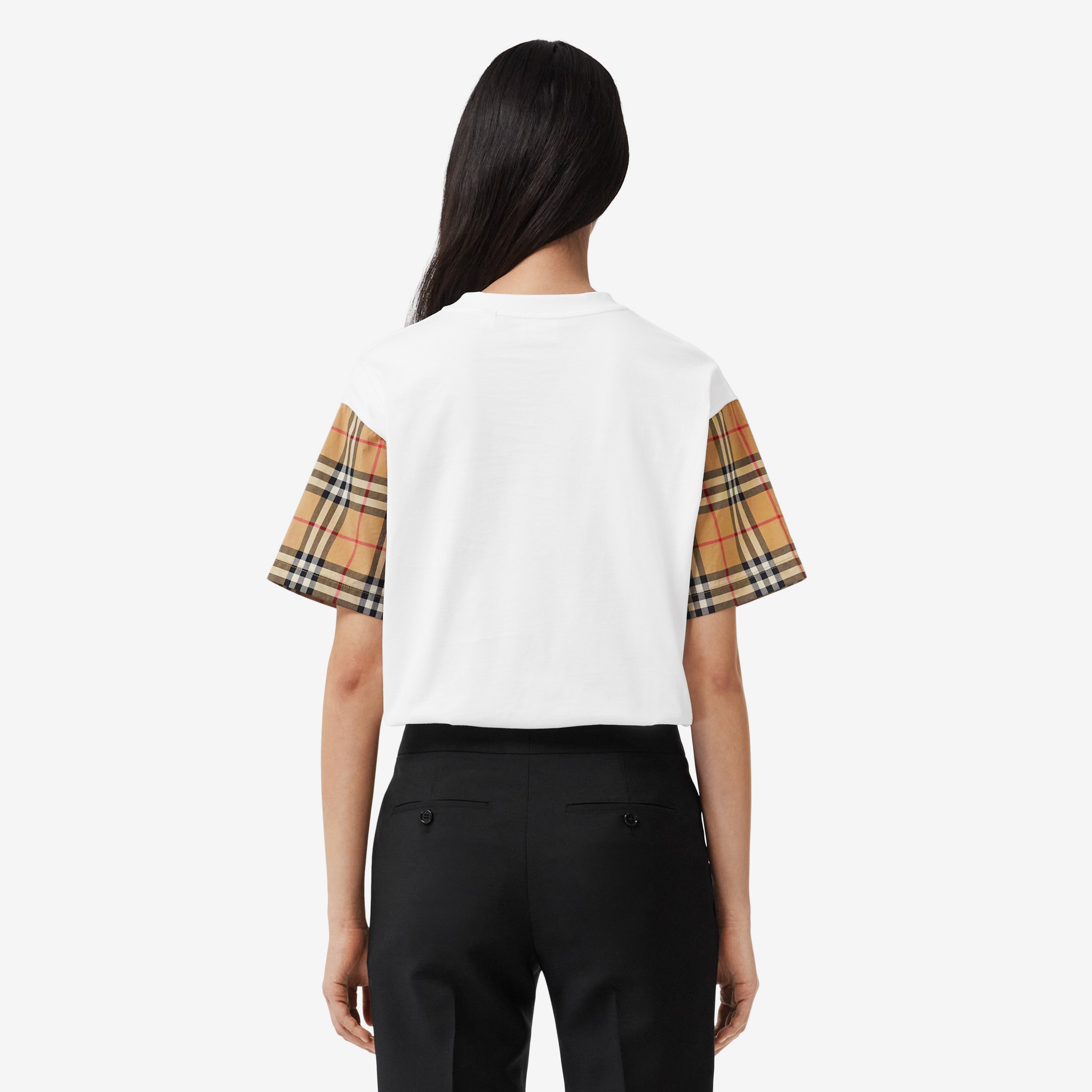 Vintage Check Sleeve Cotton Oversized T-shirt in White - Women | Burberry® Official - 3