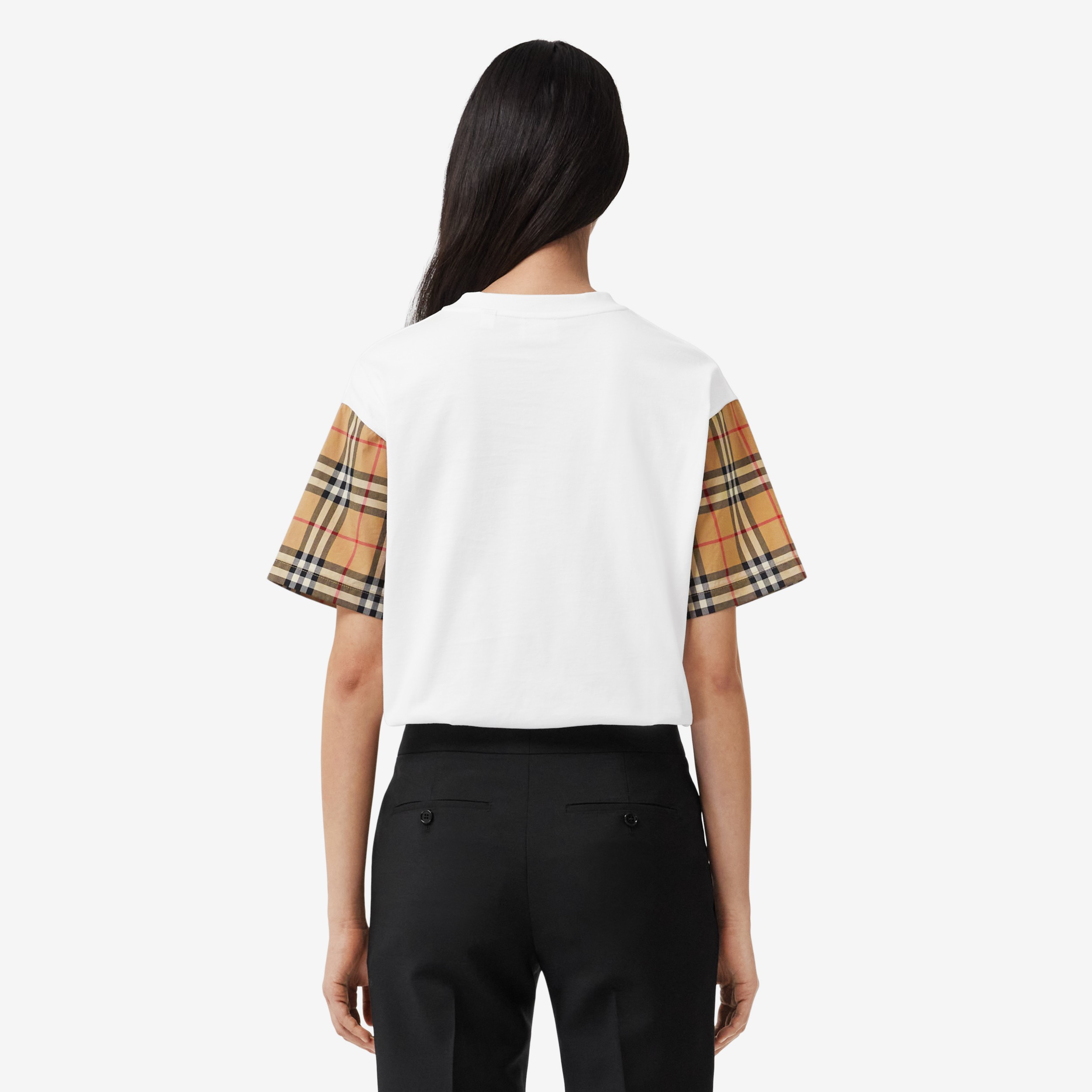 ヴィンテージチェック スリーブ コットン オーバーサイズTシャツ (ホワイト) - ウィメンズ | Burberry®公式サイト