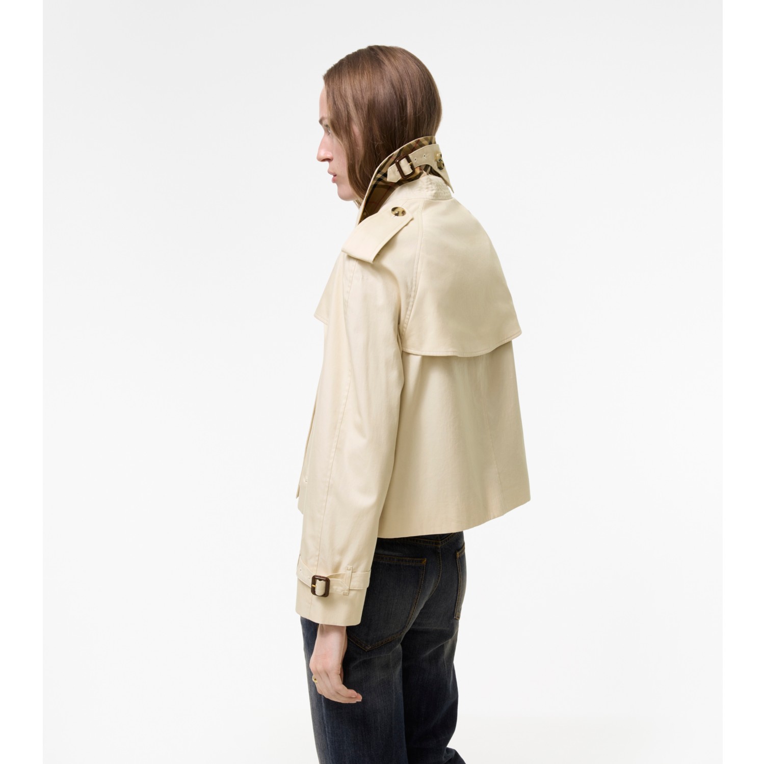 Cropped Tropical Gabardine Mayfair Trench Jacket in Stone beige - Women | Burberry® Official