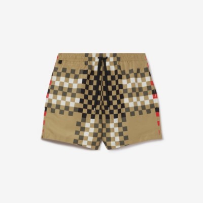 Check Print Drawcord Swim Shorts in Archive Beige - Men | Burberry® Official