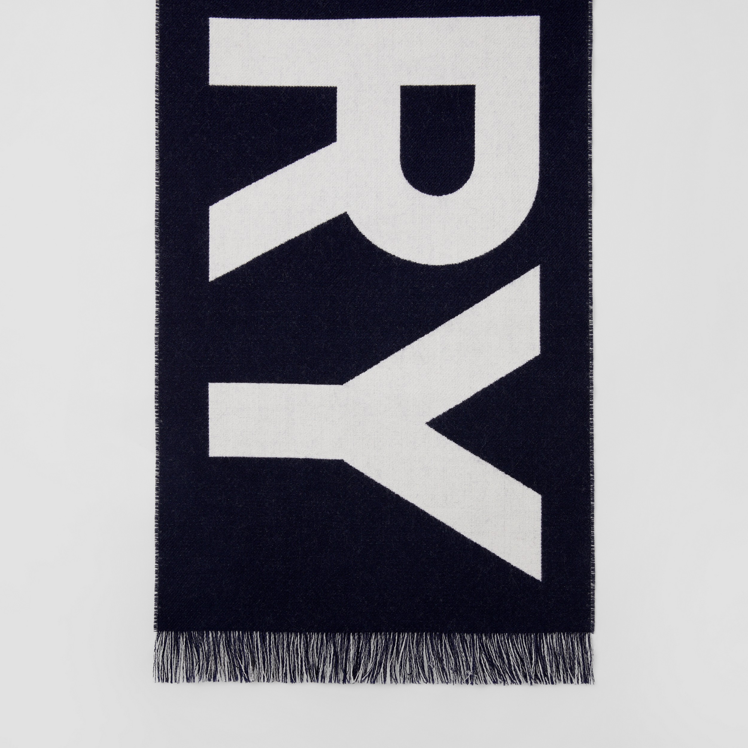 Logo Wool Jacquard Scarf in Dark Charcoal Blue | Burberry® Official - 4