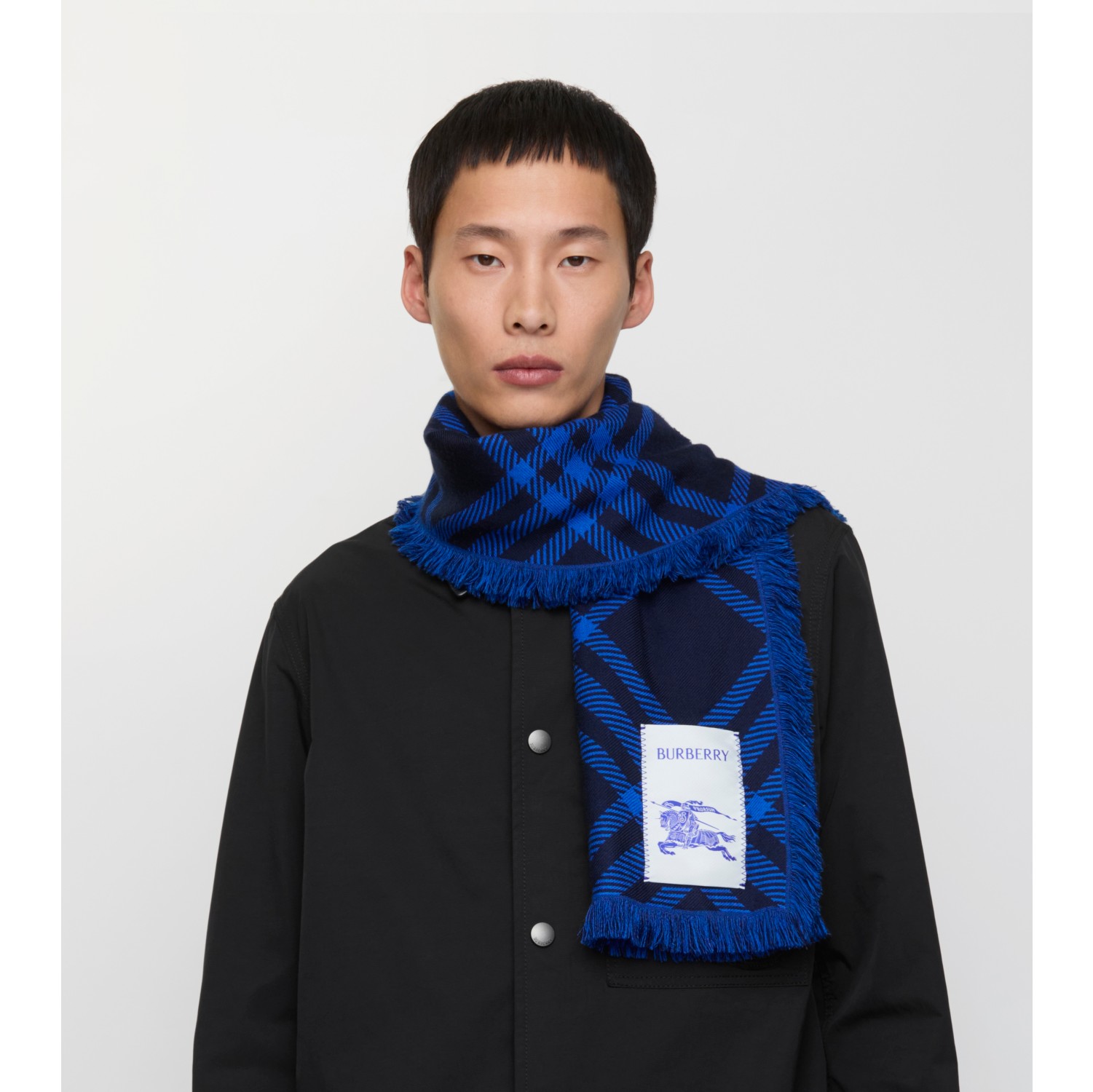 Wide Check Wool Silk Scarf