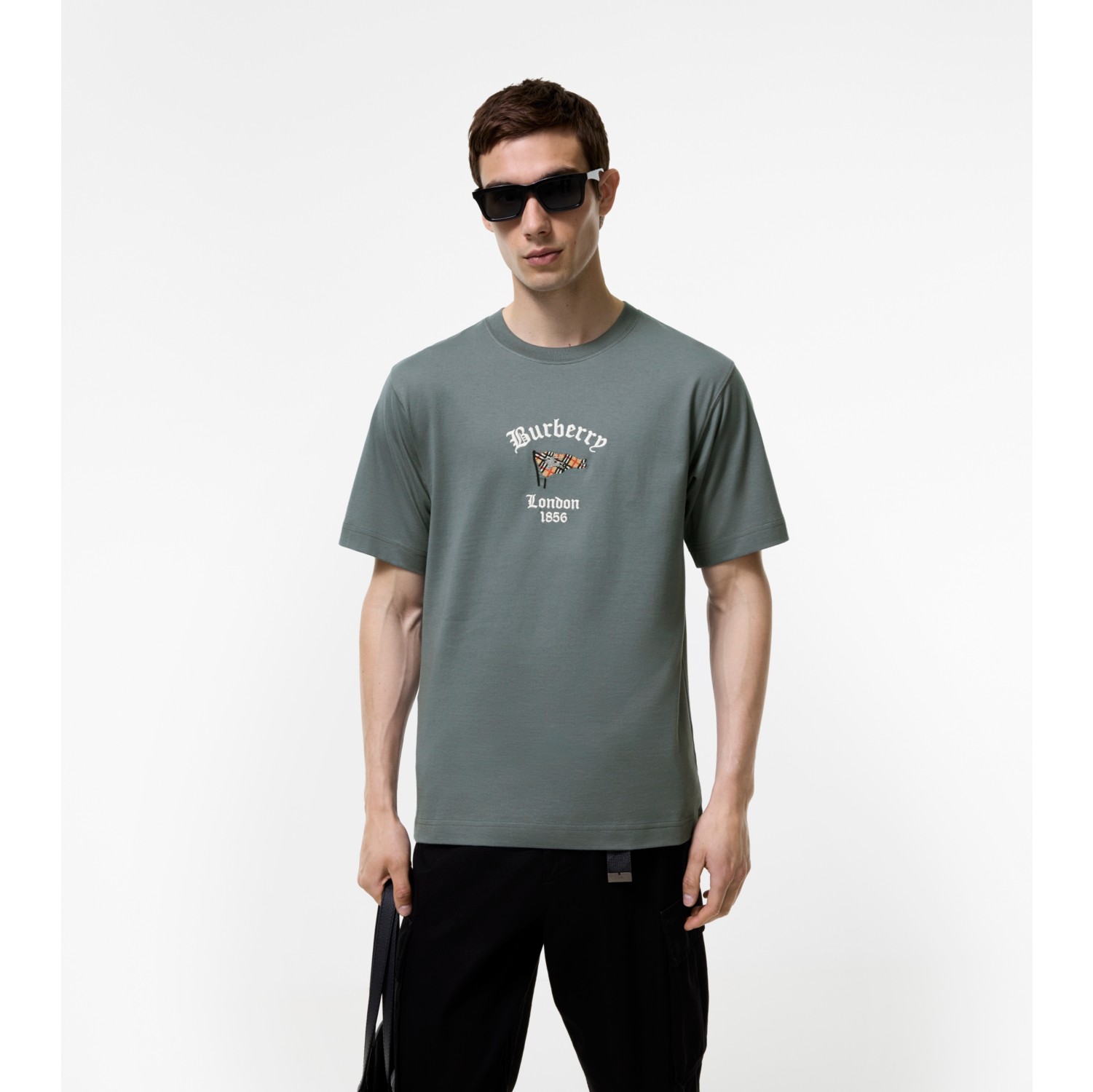 T-shirt in cotone con bandiera Check