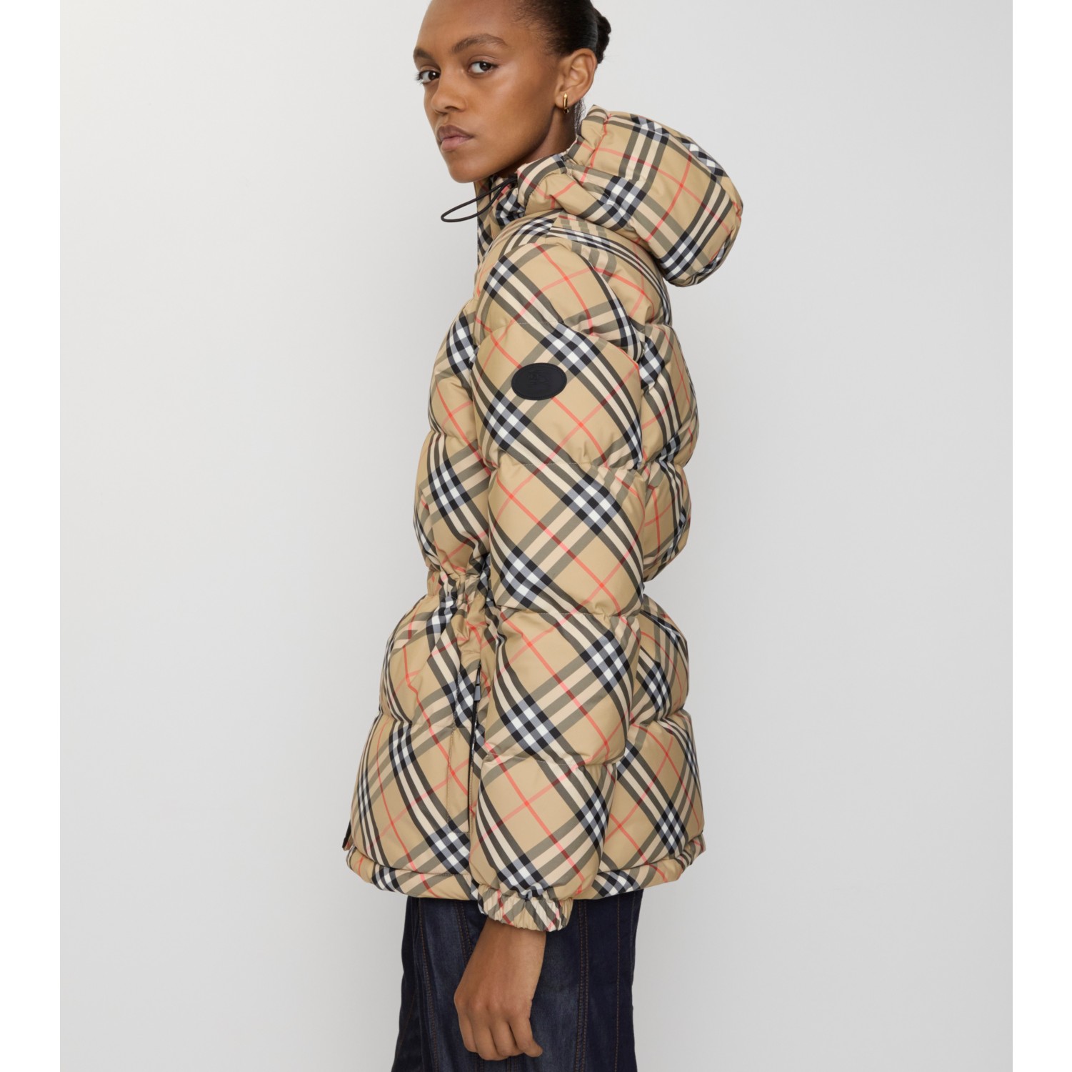 Check Nylon Hooded Puffer Jacket in Sand - Women | Burberry® Official