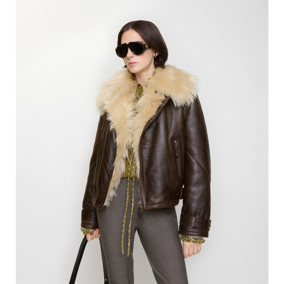  Cropped Shearling Aviator Jacket