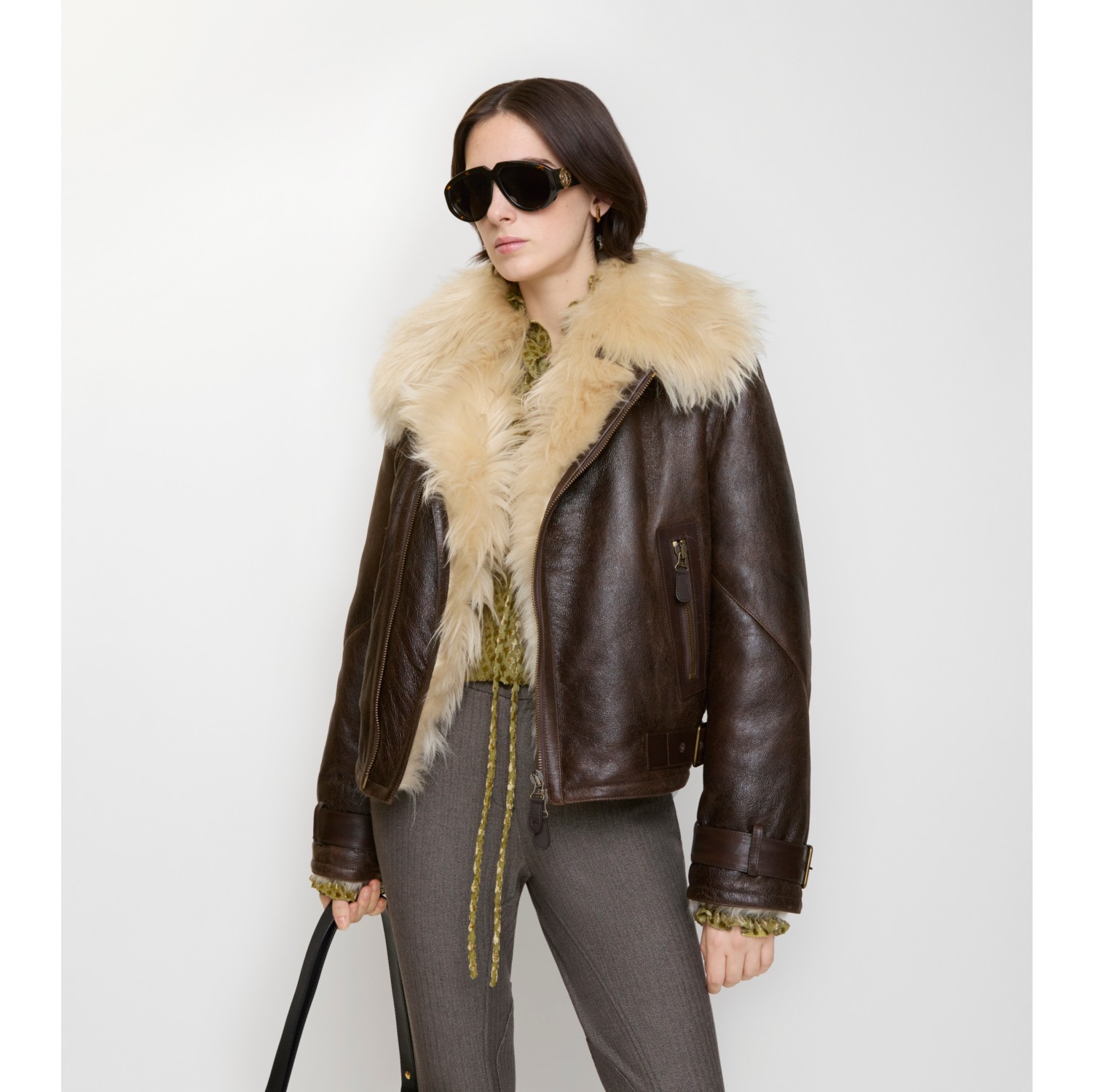 Cropped Shearling Aviator Jacket in Dark brown - Women, Suede | Burberry® Official