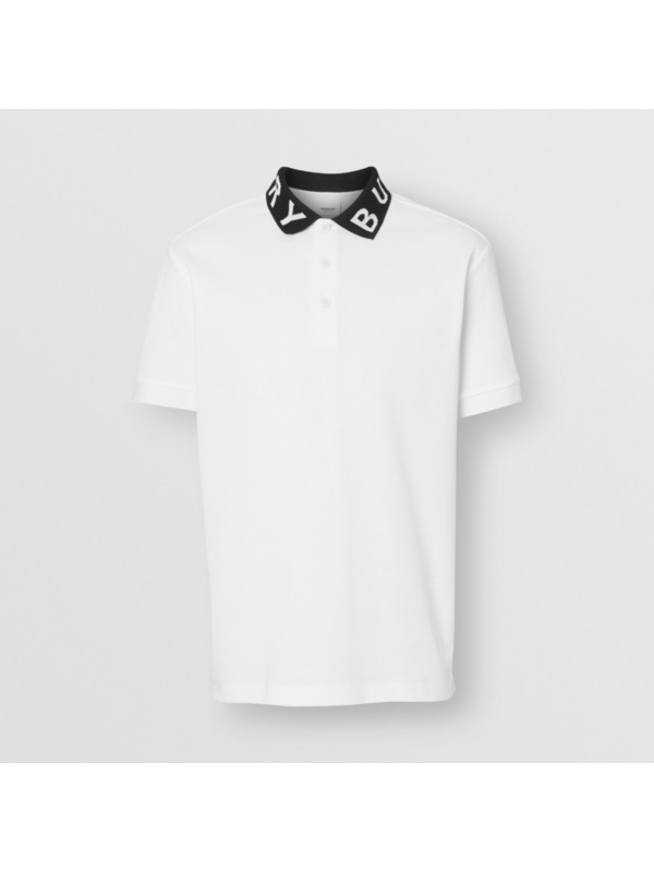 Logo Intarsia Cotton Piqué Polo Shirt in White - Men | Burberry United ...