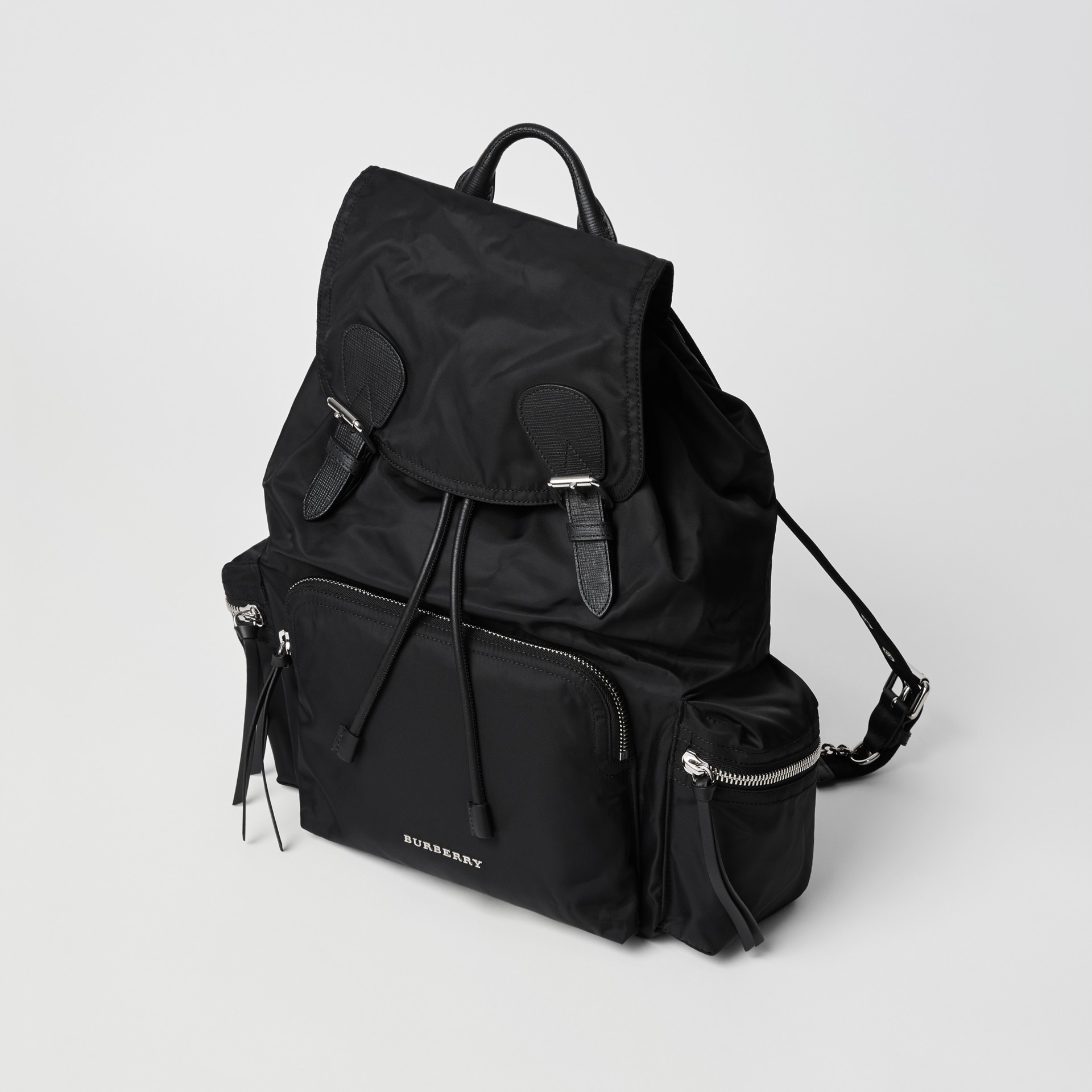 The Large Rucksack in Technical Nylon and Leather in Black - Women ...