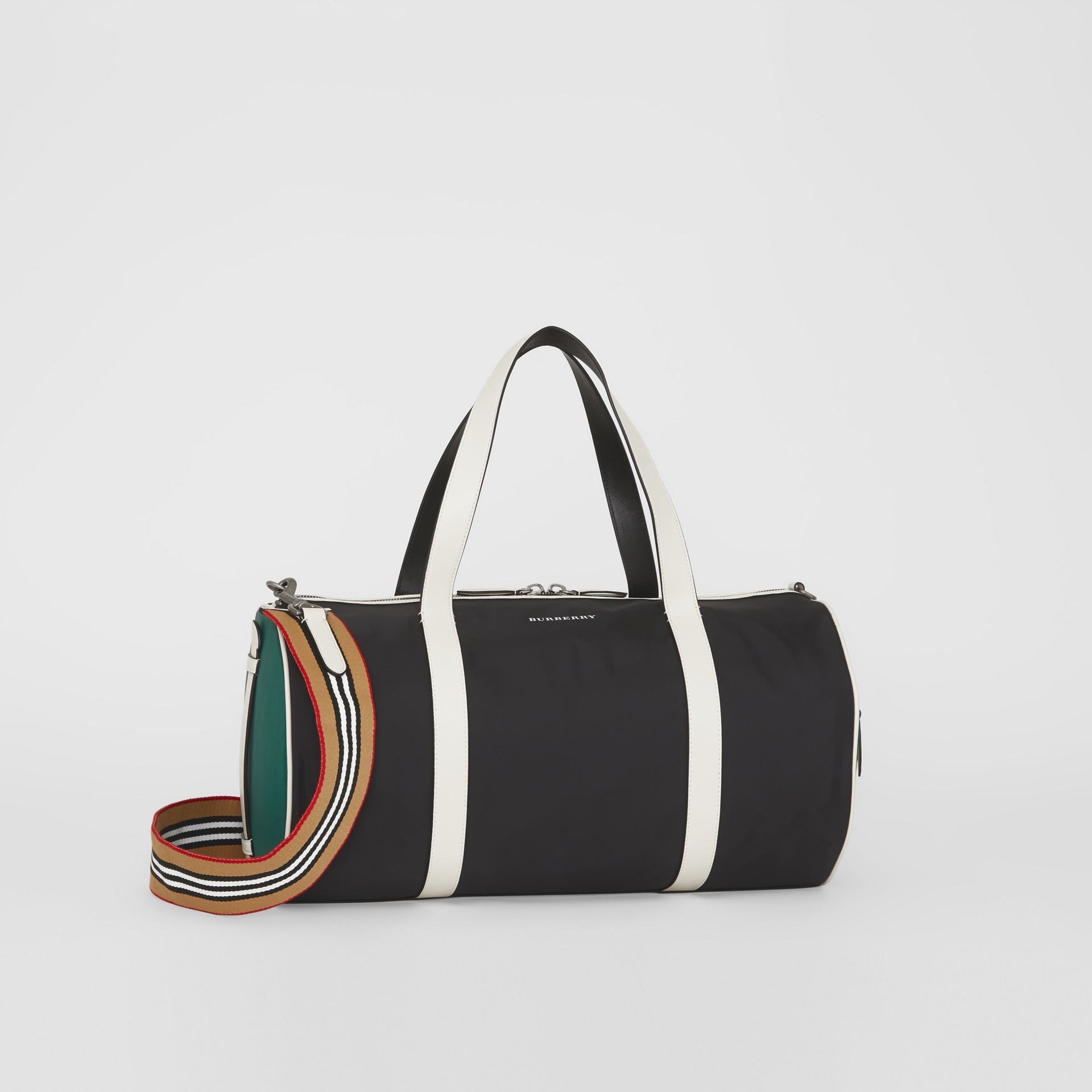 Medium Tri Tone Nylon And Leather Barrel Bag In Black Men Medium Tri Tone Nylon And Leather Barrel Bag In Black Men Burberry United