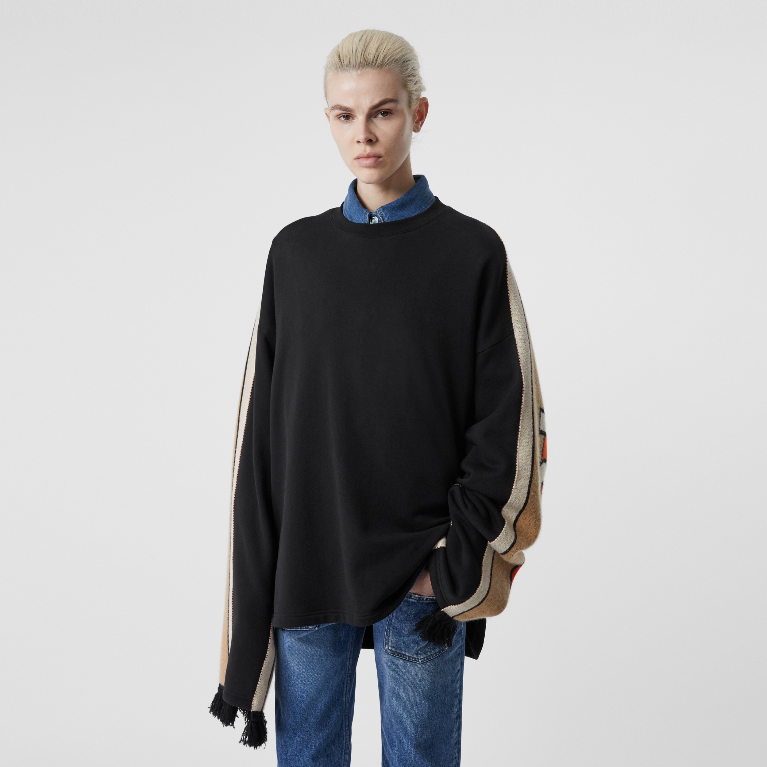 Contrast Sleeve Cotton Oversized Top in Black - Women | Burberry United ...