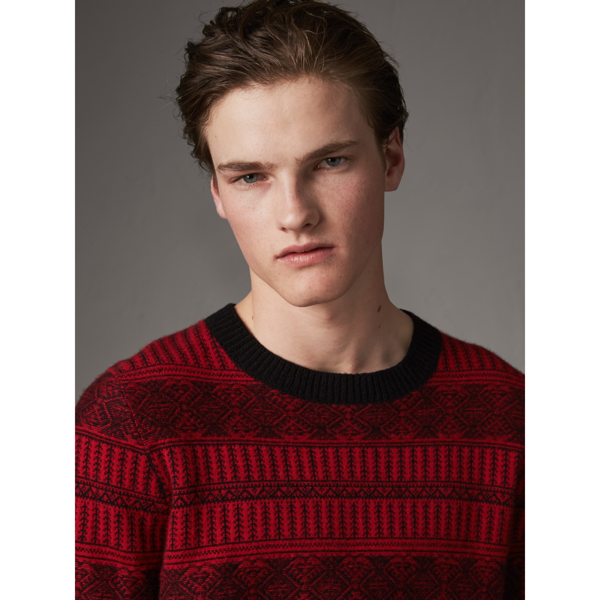 Fair Isle Wool Cashmere Sweater in Military Red - Men | Burberry United ...