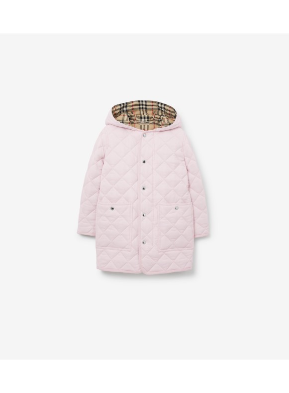 Lea Shayk Cooper Burberry Kids Girls Pink Duffle Hooded Coat