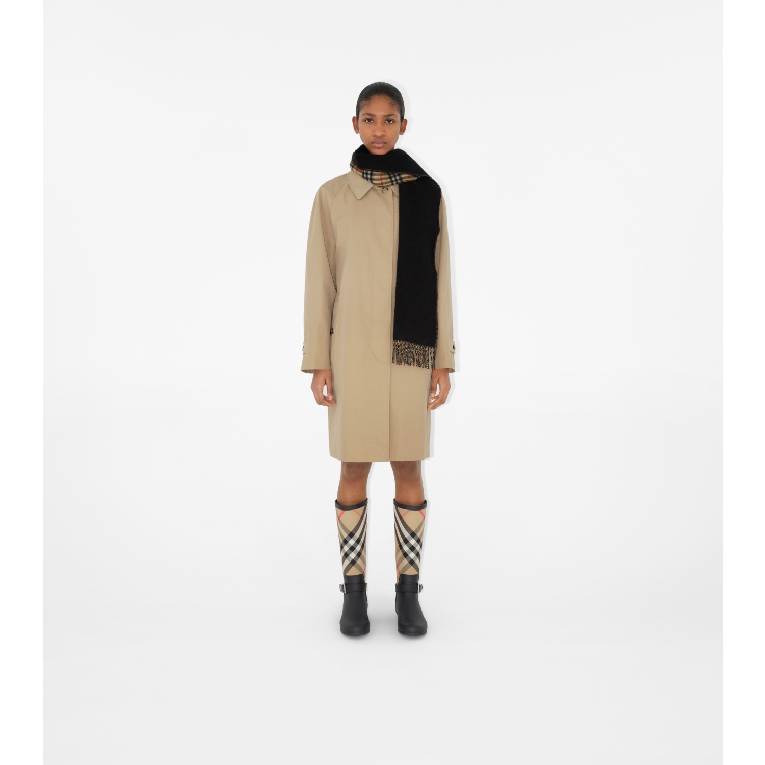 Check Wool Cashmere Scarf in Archive beige