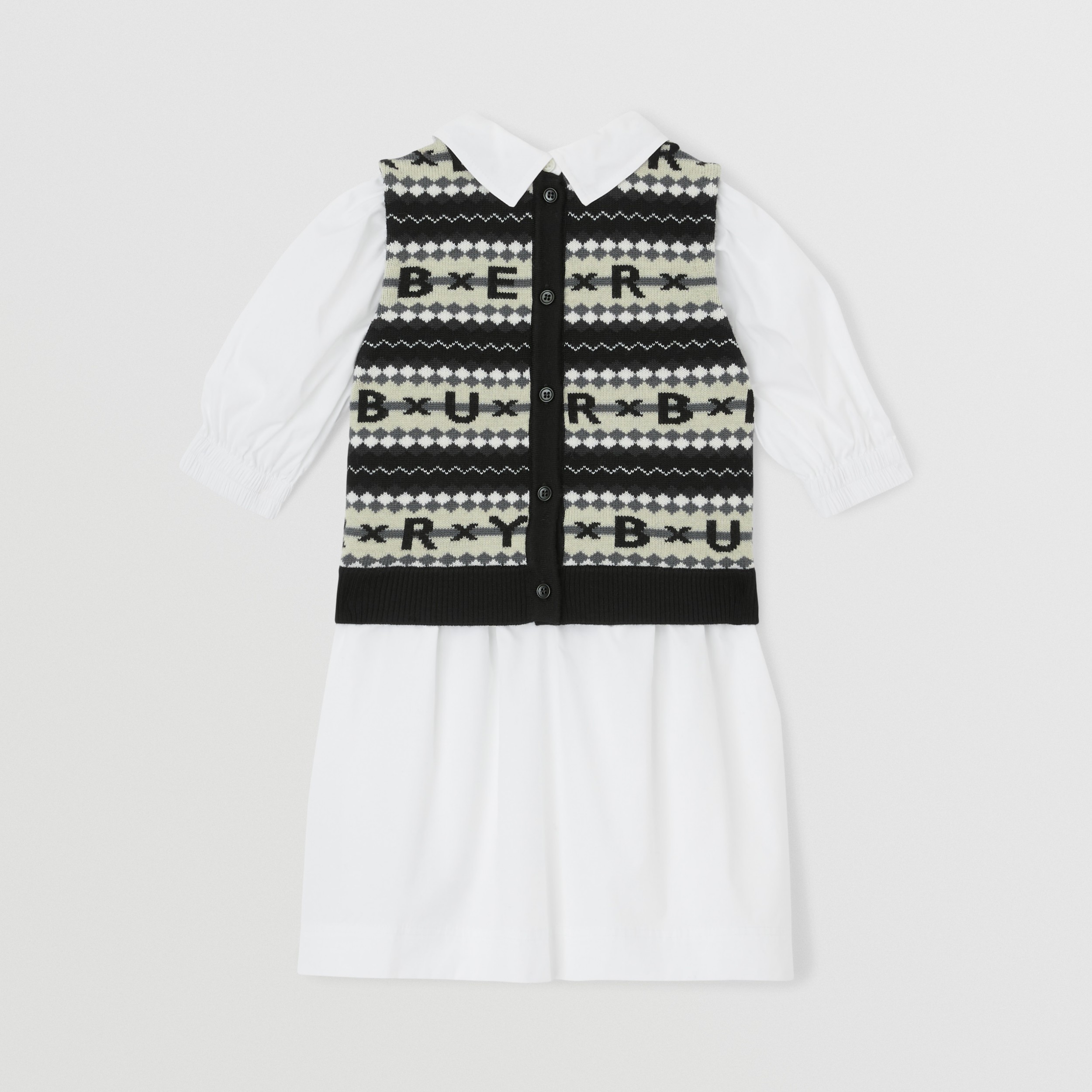 Fair Isle Logo Stretch Cotton Shirt Dress in White - Children | Burberry® Official - 4